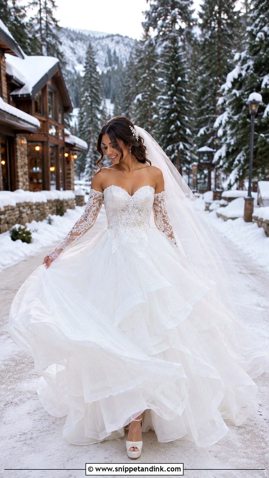 Tulle Snow Wedding Dress With Detachable Sleeves - Snippet and Ink - 20 Snow Wedding Dress Ideas