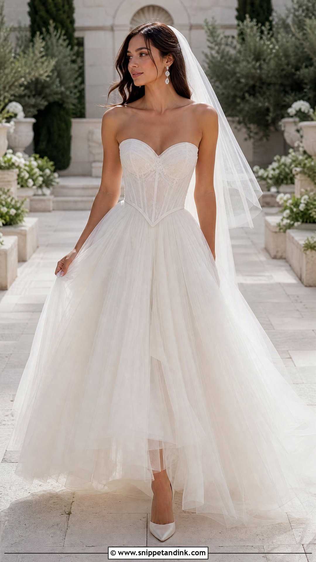 Tulle Strapless Basque Waist Wedding Dress - Snippet and Ink - 20 Strapless Basque Waist Wedding Dress Ideas