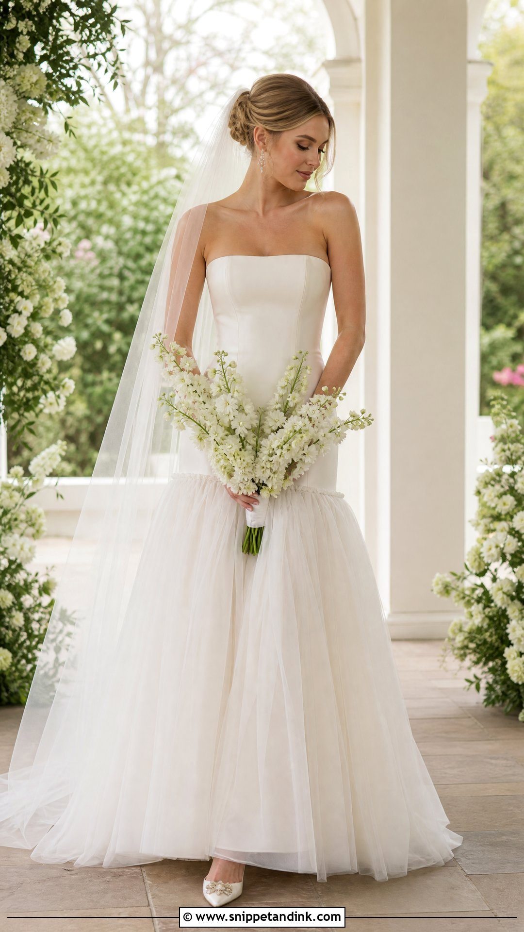 Tulle Strapless Drop Waist Wedding Dress - Snippet and Ink - 20 Strapless Drop Waist Wedding Dress Ideas