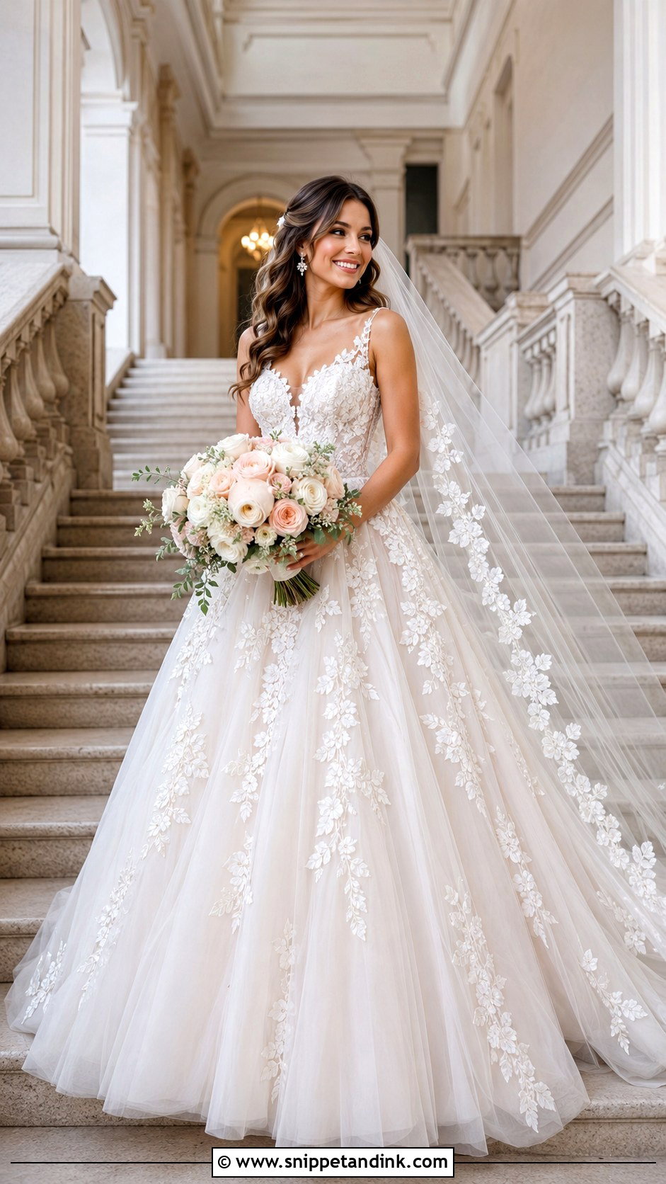 Tulle Tank Ball Gown With Floral Lace Appliques - Snippet and Ink - 20 David’s Bridal Wedding Dresses