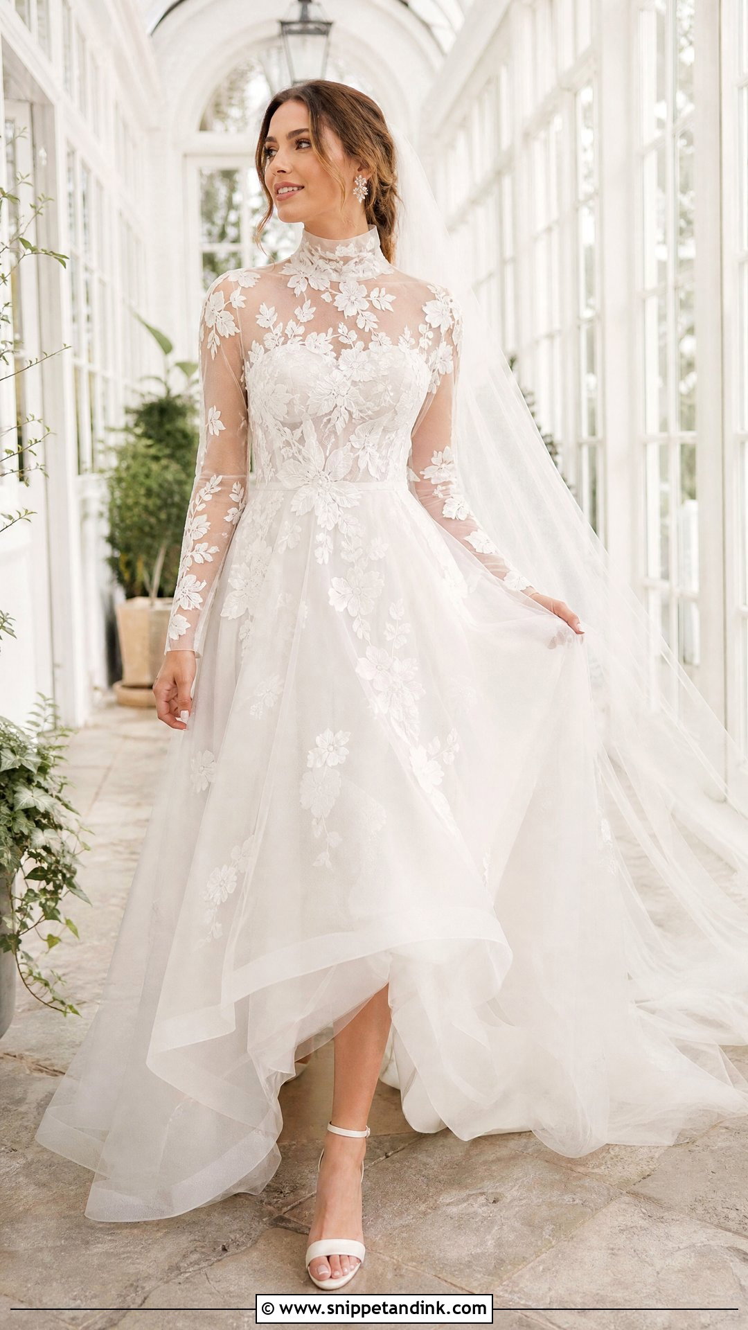 Tulle Turtleneck Wedding Dress With Illusion Sleeves - Snippet and Ink - 20 Turtleneck Wedding Dresses