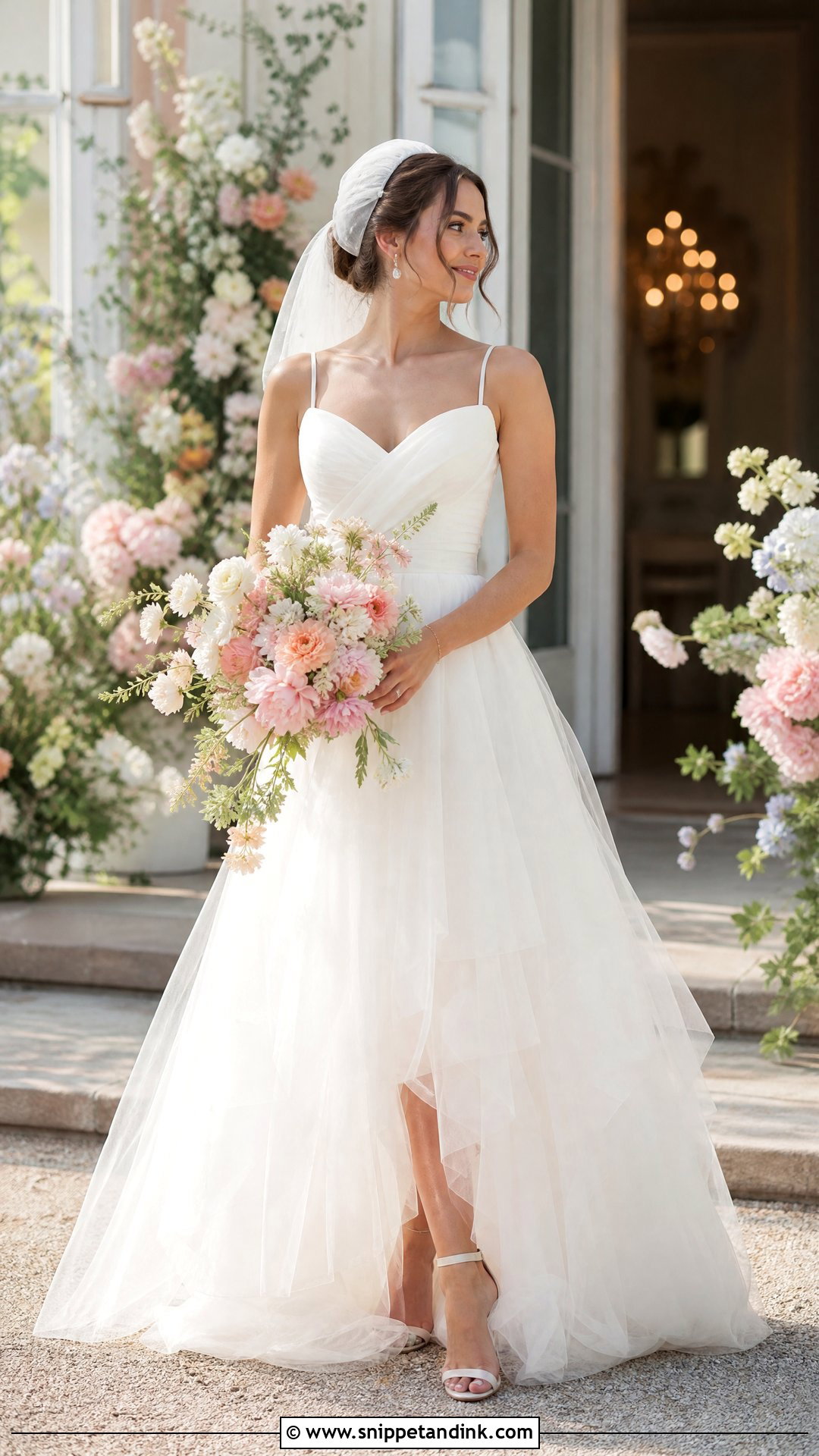 Tulle Wedding Cap With Romantic A Line Dress - Snippet and Ink - 20 Wedding Caps Ideas