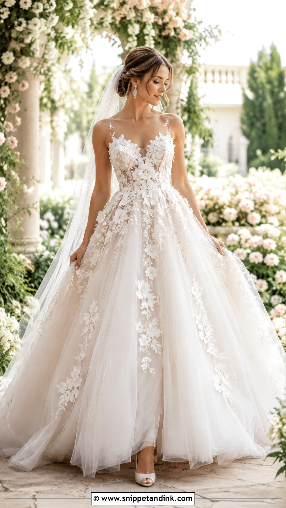 Tulle Wedding Dress Ballgown With Floral Applique - Snippet and Ink - 25 Extravagant Wedding Dress Ballgown Ideas