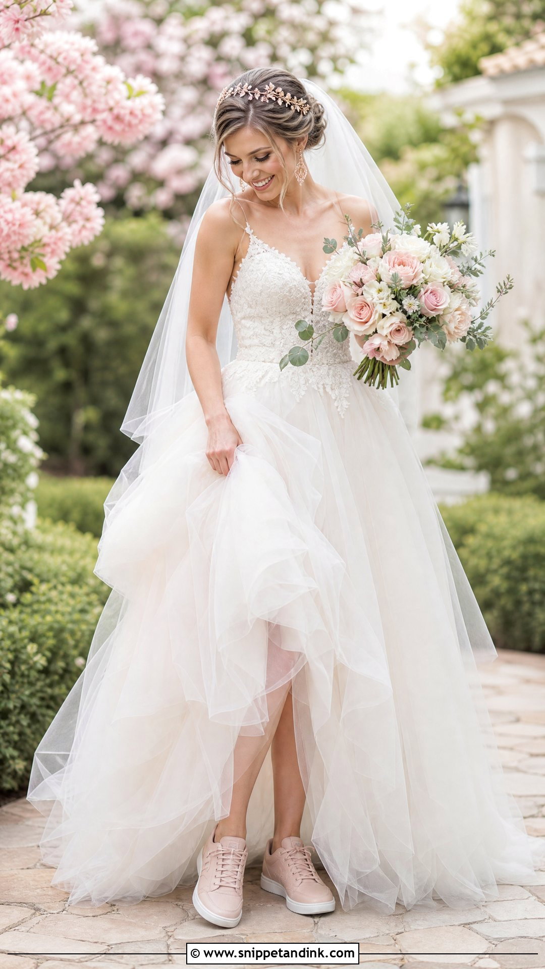 Tulle Wedding Dress With Blush Sneakers - Snippet and Ink - 20 Wedding Dress Sneakers Ideas