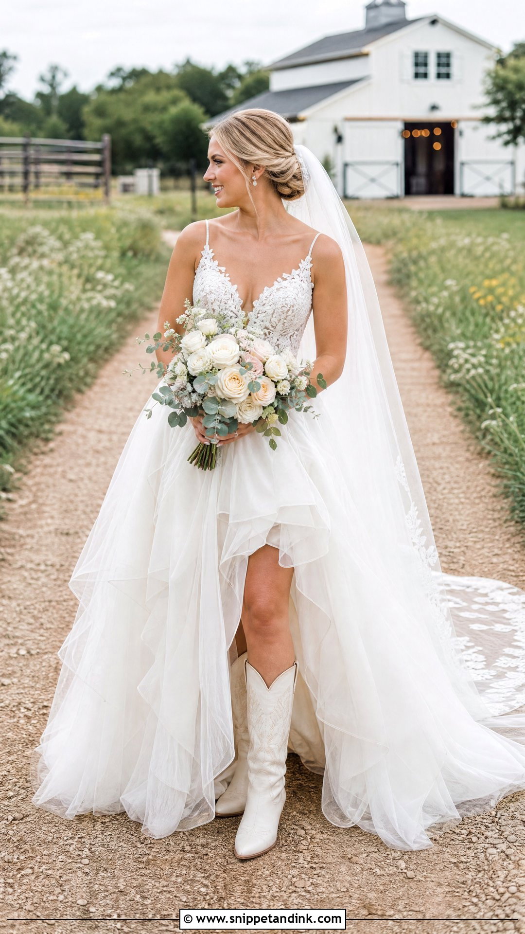 Tulle Wedding Dress With Cowboy Boots - Snippet and Ink - 20 Wedding Dresses with Cowboy Boots