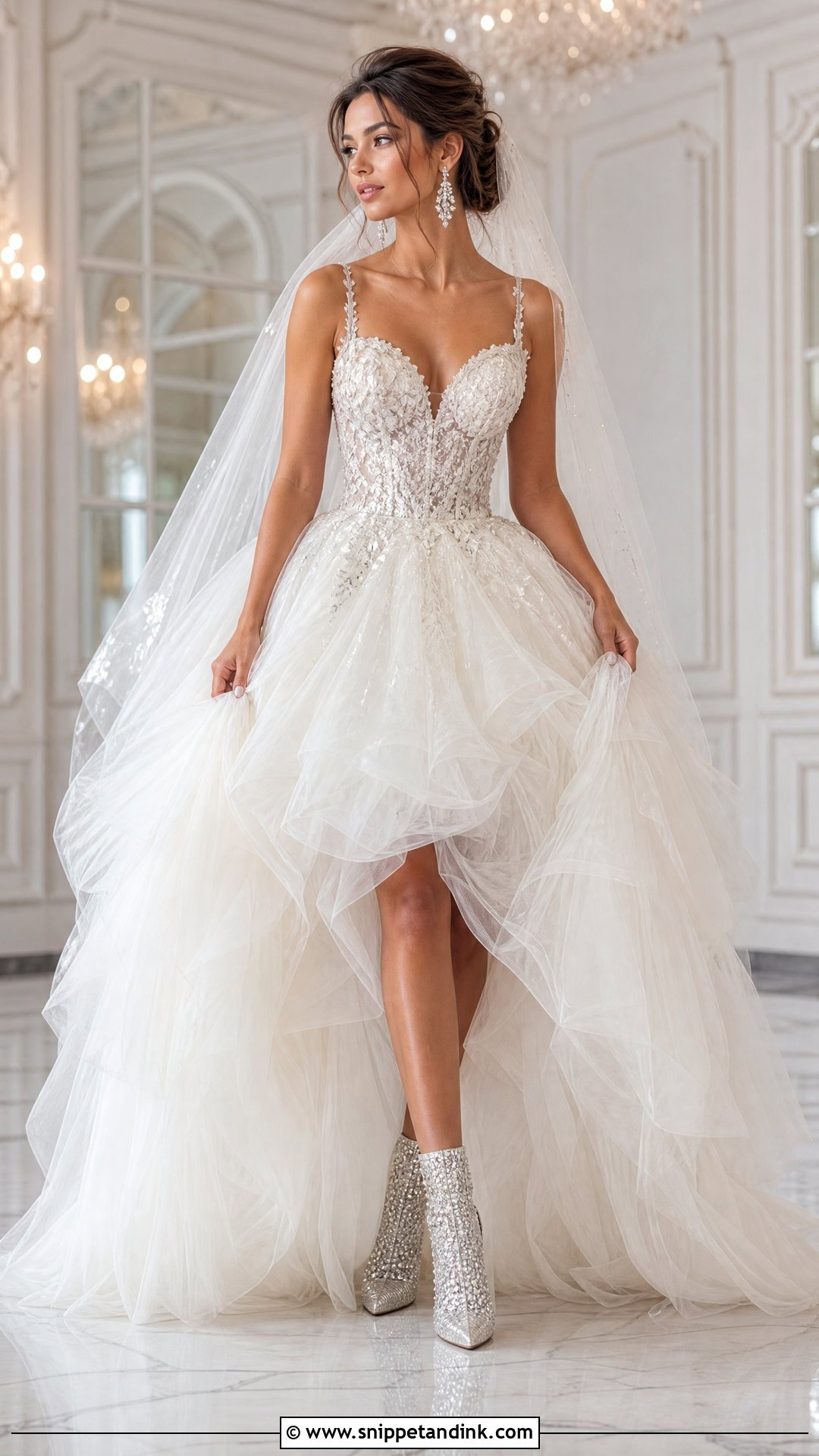 Tulle Wedding Dress With Crystal Ankle Boots - Snippet and Ink - 20 Wedding Dress Boots Ideas