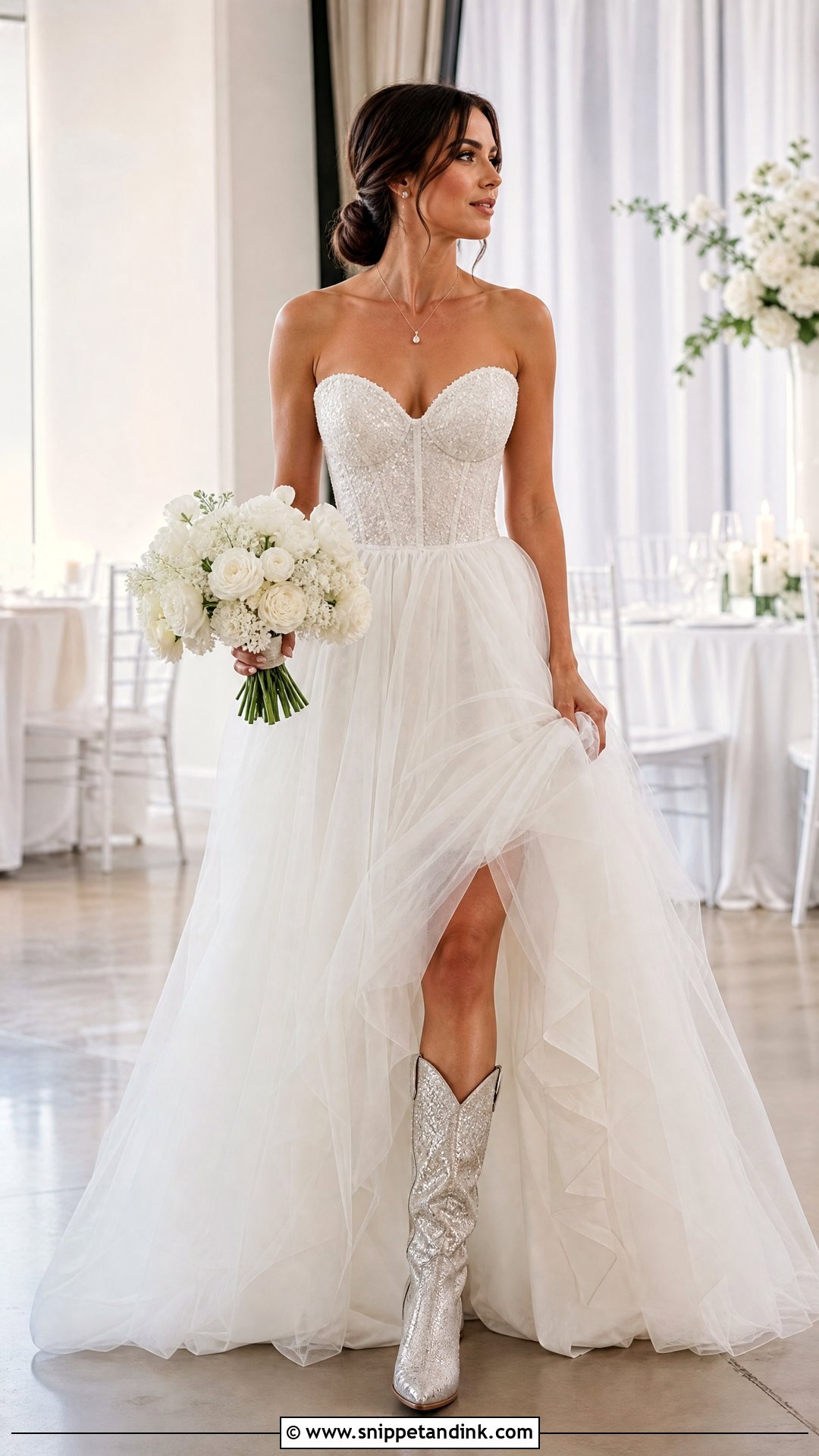Tulle Wedding Dress With Rhinestone Cowboy Boots - Snippet and Ink - 20 Wedding Cowboy Boots for Bride Ideas