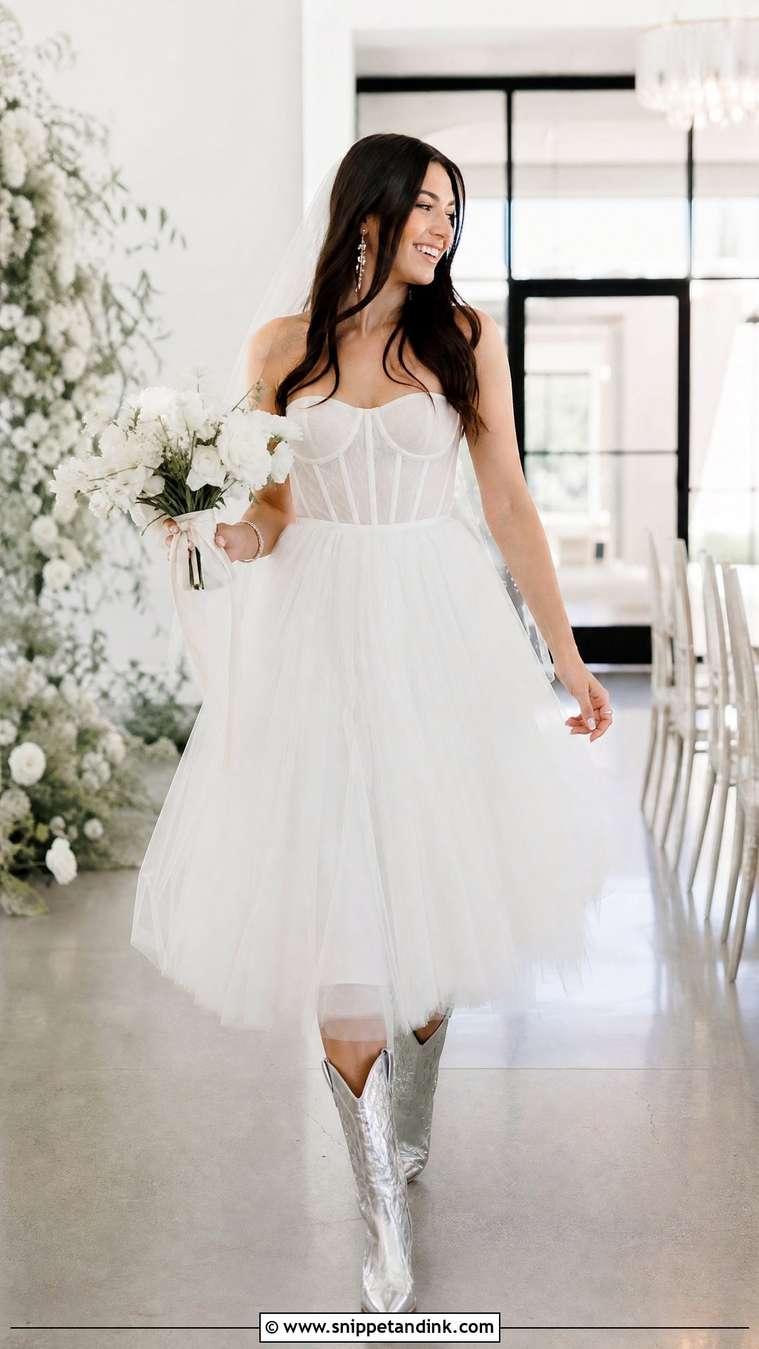 Tulle Wedding Dress With Silver Cowgirl Boots - Snippet and Ink - 25 Wedding Cowgirl Boots Ideas
