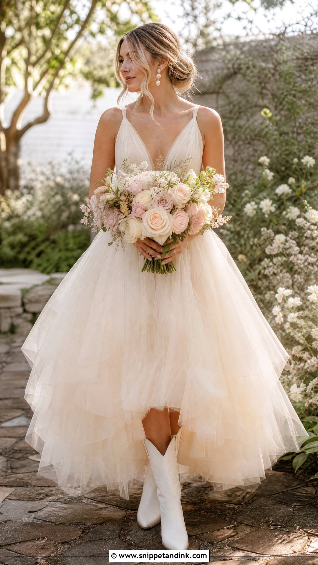 Tulle Wedding Dress With White Cowboy Boots - Snippet and Ink - 25 Wedding Dress with Boots Ideas