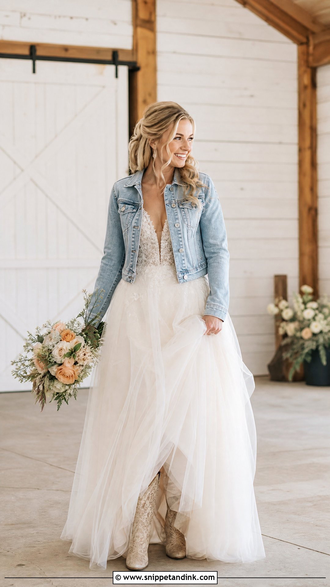 Tulle Western Bridal Dress With Denim Jacket - Snippet and Ink - 25 Western Bridal Dresses