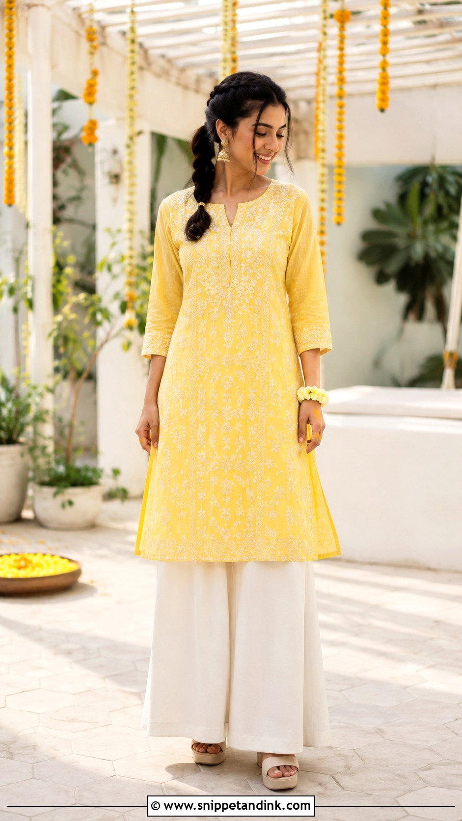 Tunic And Flared Pants Haldi Outfit - Snippet and Ink - 25 Indo Western Haldi Outfit Ideas