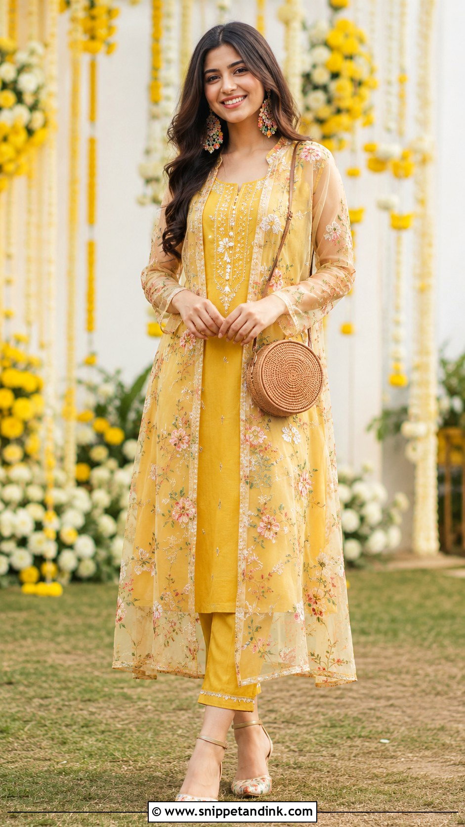 Tunic Dress And Embroidered Shrug Haldi Outfit - Snippet and Ink - 20 Indowestern Haldi Ceremony Outfit Ideas