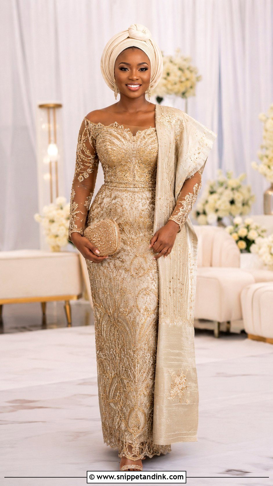 Turban Bridal Gele With Embroidered Gown - Snippet and Ink - 20 Bridal Gele Styles