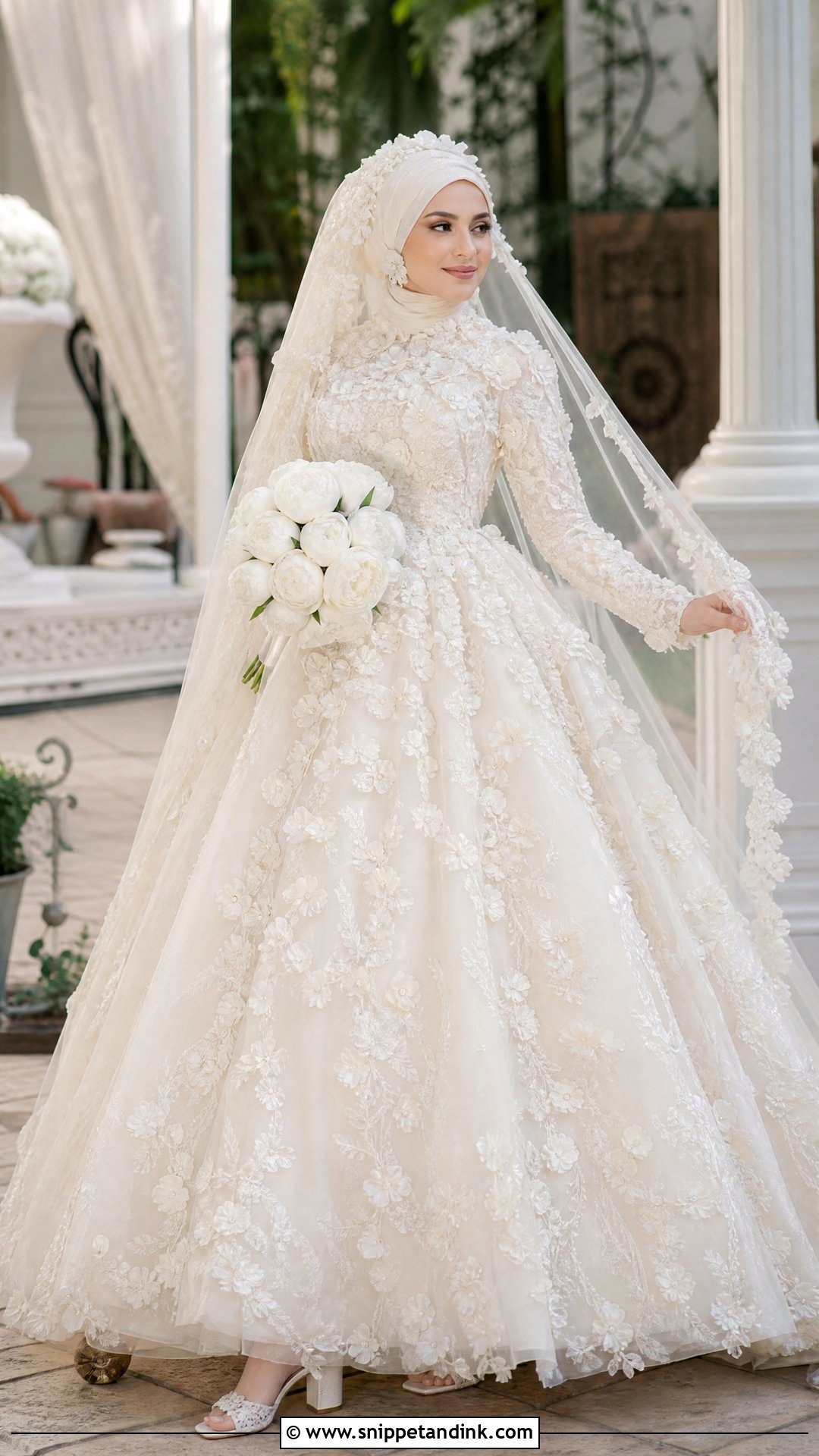 Turkish 3D Floral Princess Dress With Hijab - Snippet and Ink - 20 Turkey Wedding Dress Hijab Ideas