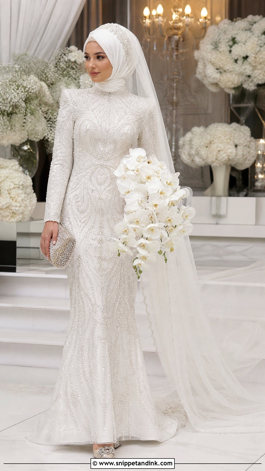 Turkish Beaded Mermaid Dress With Satin Hijab - Snippet and Ink - 20 Turkey Wedding Dress Hijab Ideas