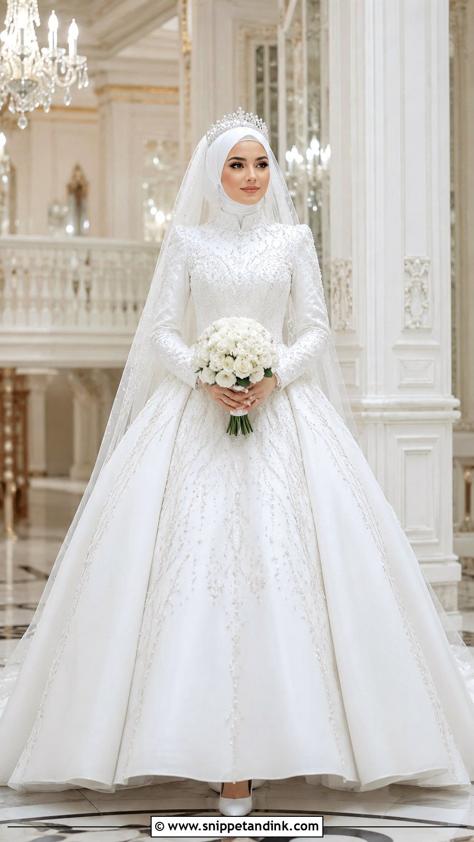 Turkish Bridal Gown With Crown Hijab - Snippet and Ink - 20 Bridal with Hijab Ideas