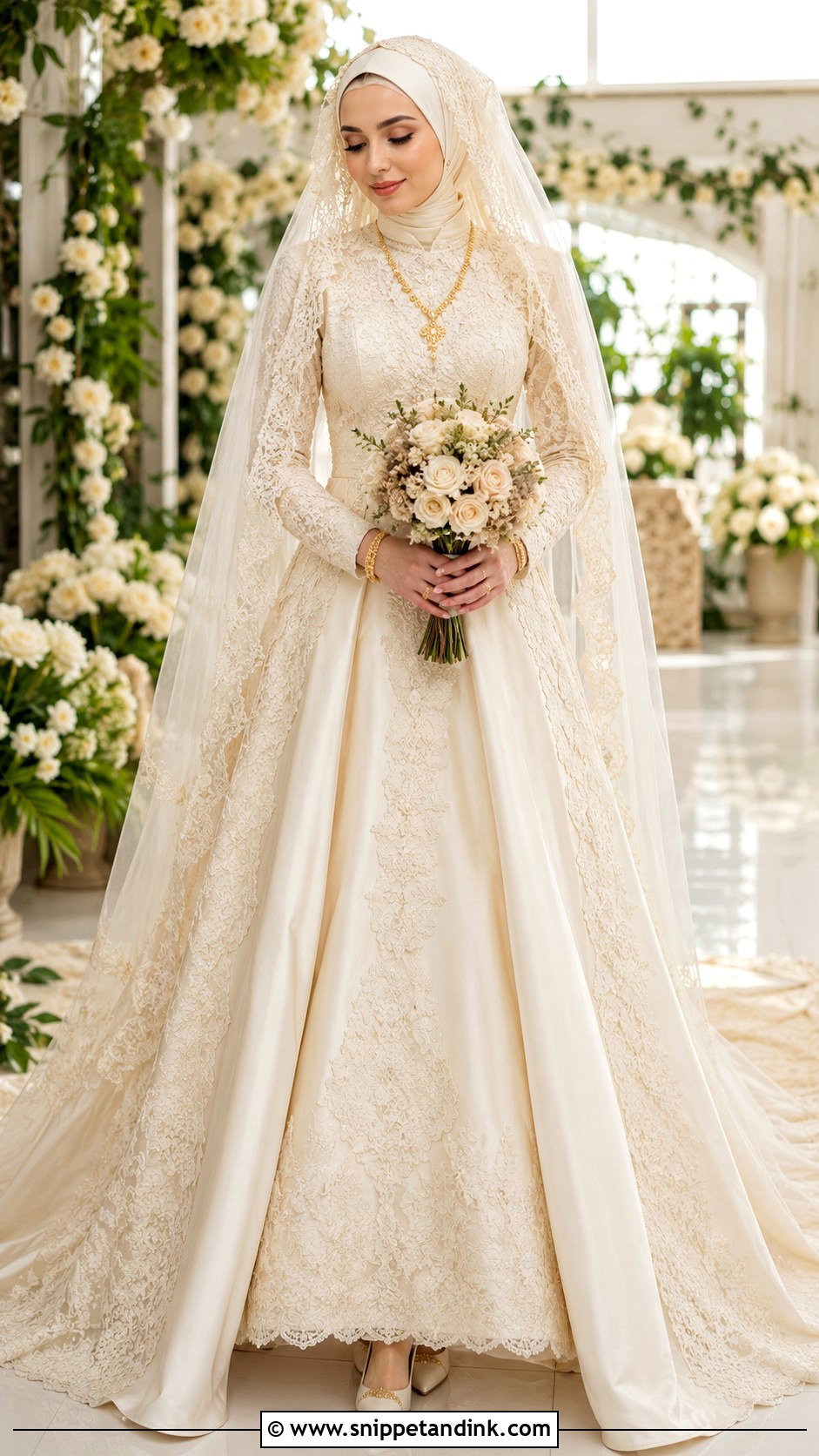 Turkish Cream Wedding Dress With Hijab - Snippet and Ink - 25 Turkish Muslim Wedding Dress Ideas