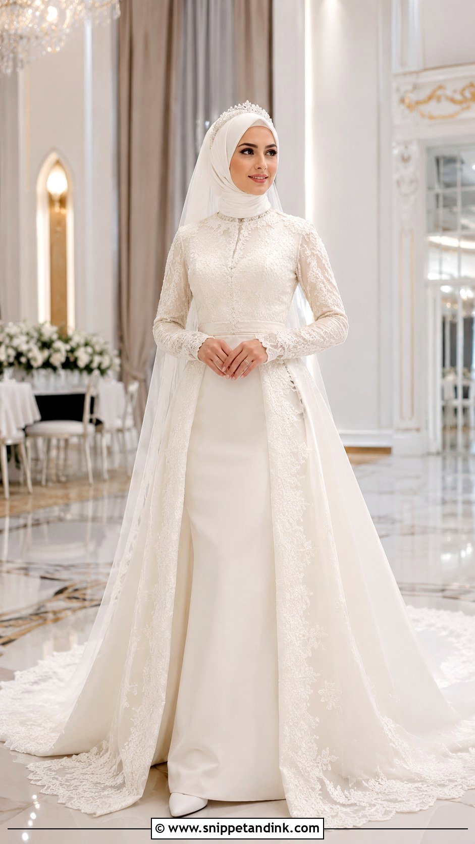 Turkish Hijab Wedding Dress With Lace Train - Snippet and Ink - 25 Turkey Wedding Dress Ideas