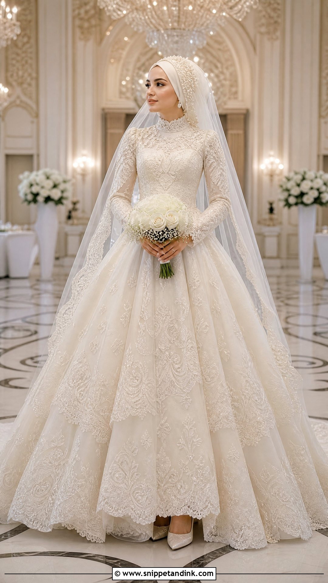 Turkish Lace Ball Gown With Pearl Hijab - Snippet and Ink - 20 Turkey Wedding Dress Hijab Ideas