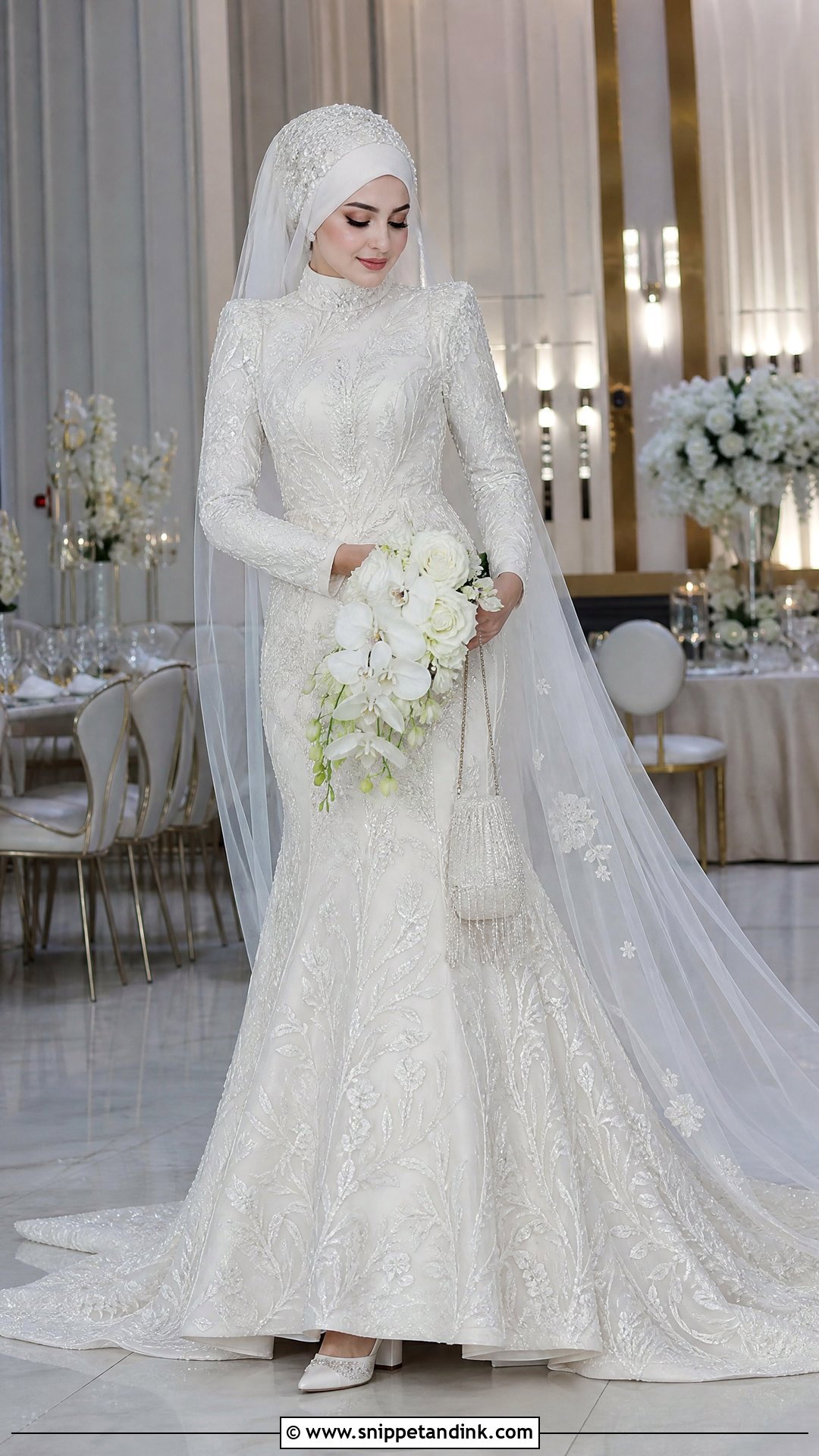 Turkish Modest Trumpet Dress With Embroidered Hijab - Snippet and Ink - 20 Turkey Wedding Dress Hijab Ideas