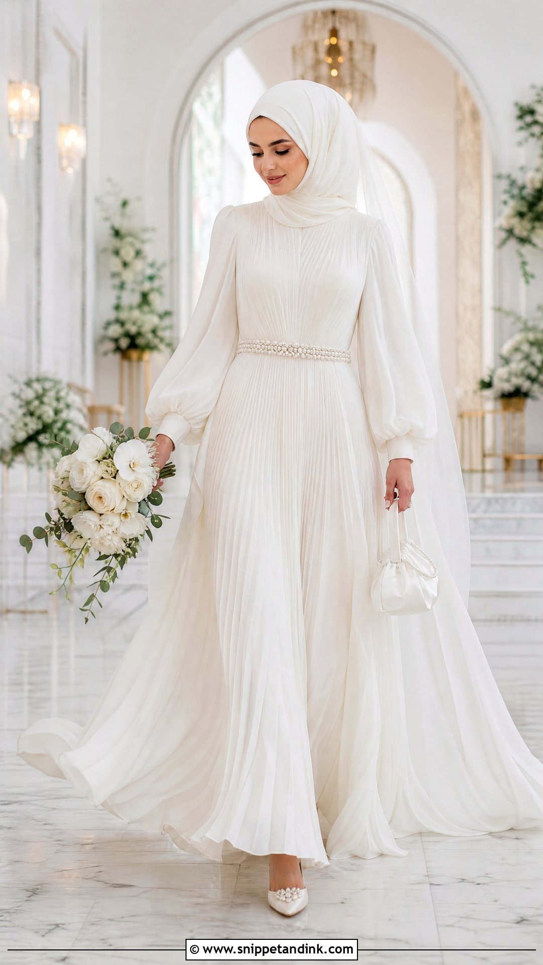 Turkish Pleated Chiffon Dress With Draped Hijab - Snippet and Ink - 20 Turkey Wedding Dress Hijab Ideas
