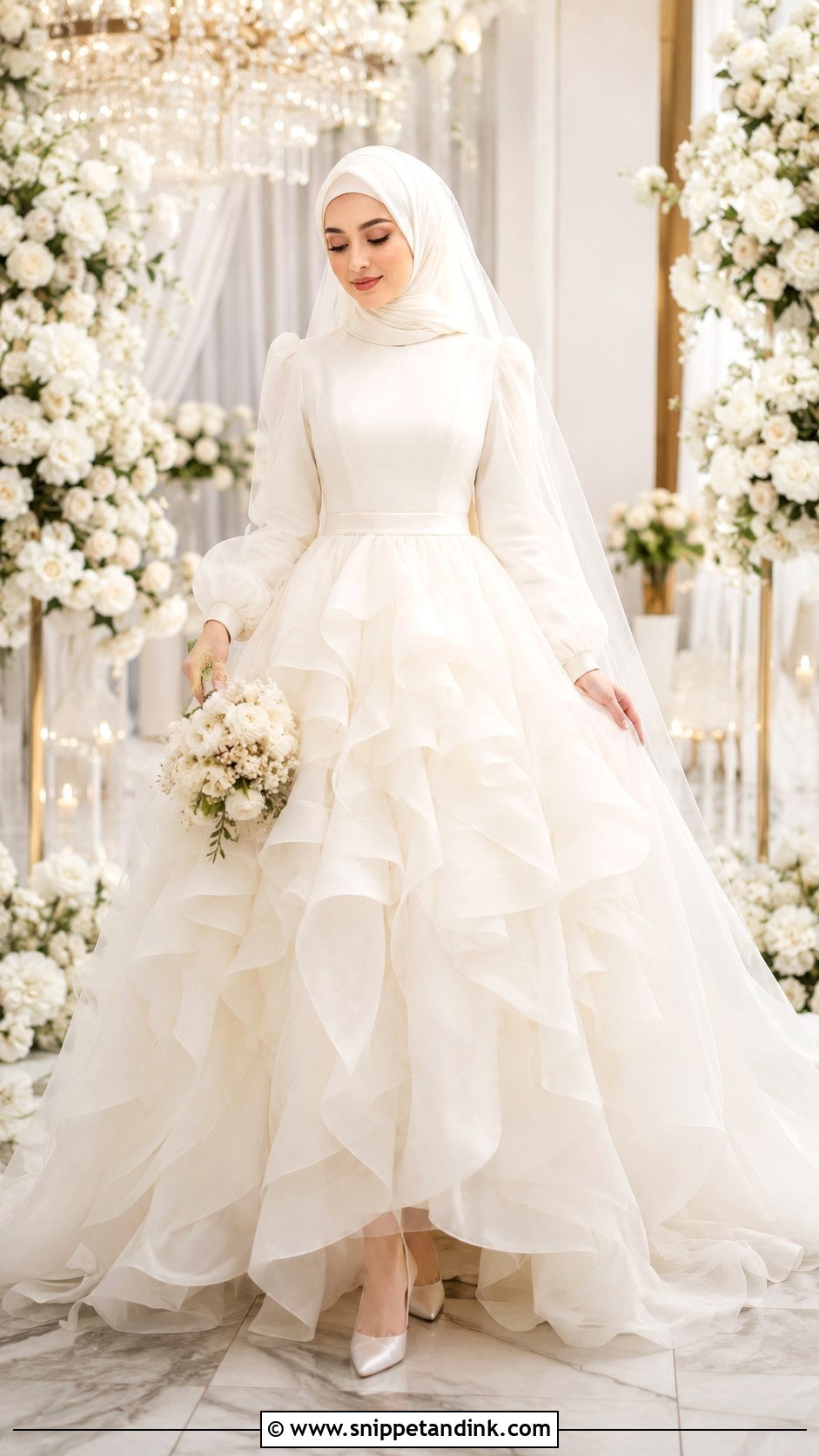 Turkish Ruffle Wedding Dress With Hijab - Snippet and Ink - 25 Turkish Muslim Wedding Dress Ideas