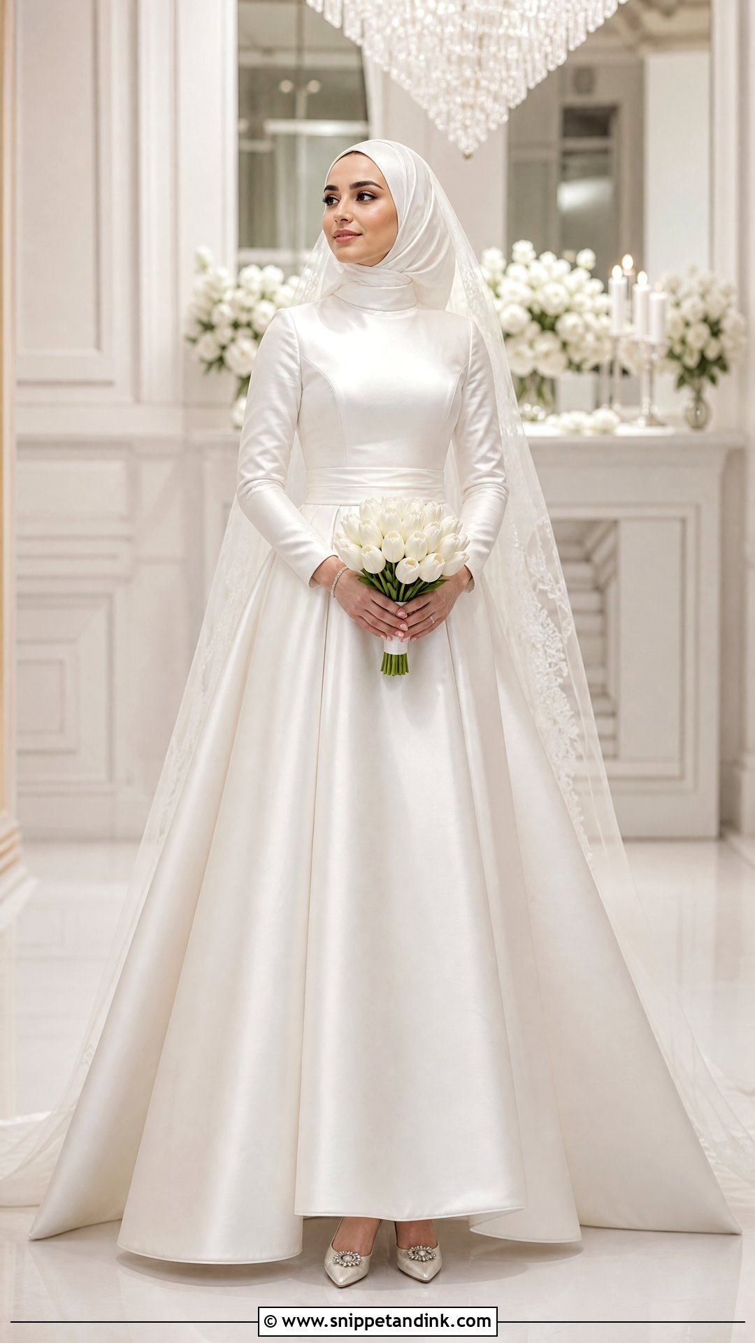 Turkish Satin A Line Dress With Cathedral Veil - Snippet and Ink - 20 Turkey Wedding Dress Hijab Ideas