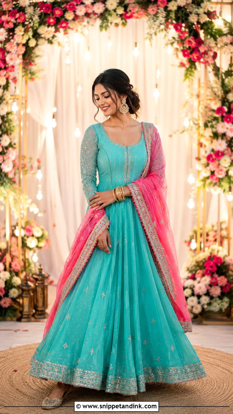 Turquoise Anarkali For Mehendi Function - Snippet and Ink - 25 Dress for Mehendi Function Ideas