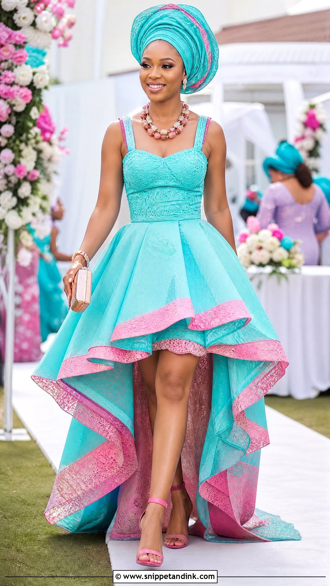 Turquoise And Pink High Low Pedi Dress - Snippet and Ink - 20 Pedi Traditional Attire African Weddings Ideas