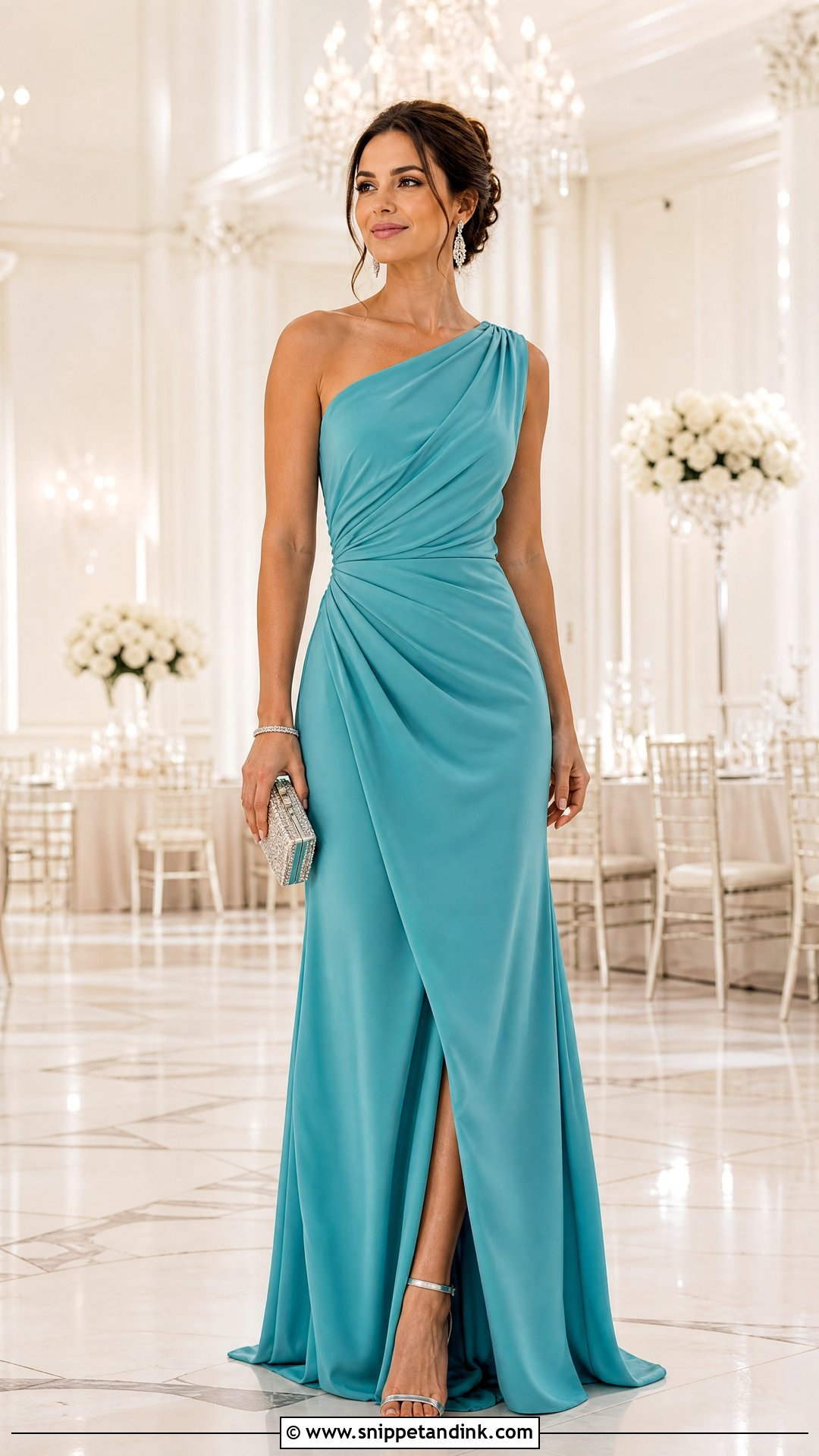 Turquoise Black Tie Gown With Crystal Accessories - Snippet and Ink - 25 Turquoise Dress Outfit Wedding Ideas