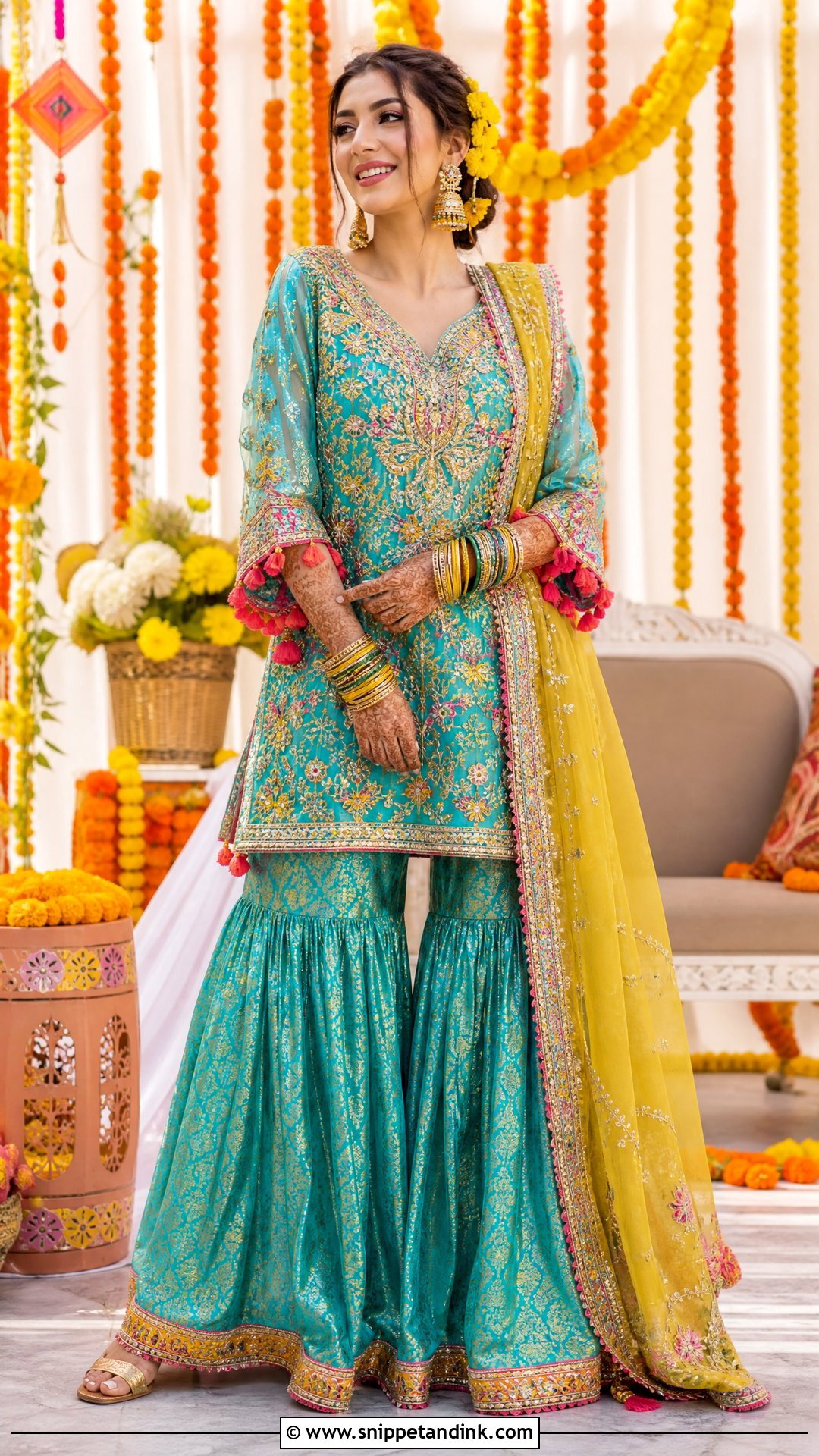 Turquoise Bridal Mehandi Sharara - Snippet and Ink - 20 Pakistani Mehandi Dresses for Brides