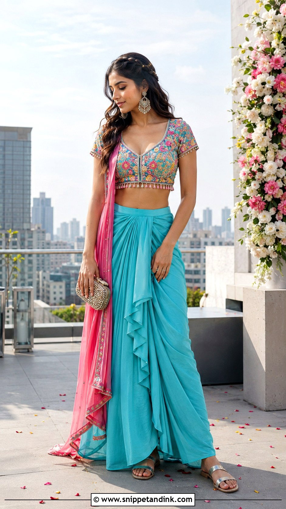 Turquoise Draped Skirt Mehndi Outfit - Snippet and Ink - 20 Mehndi Wedding Dress Ideas