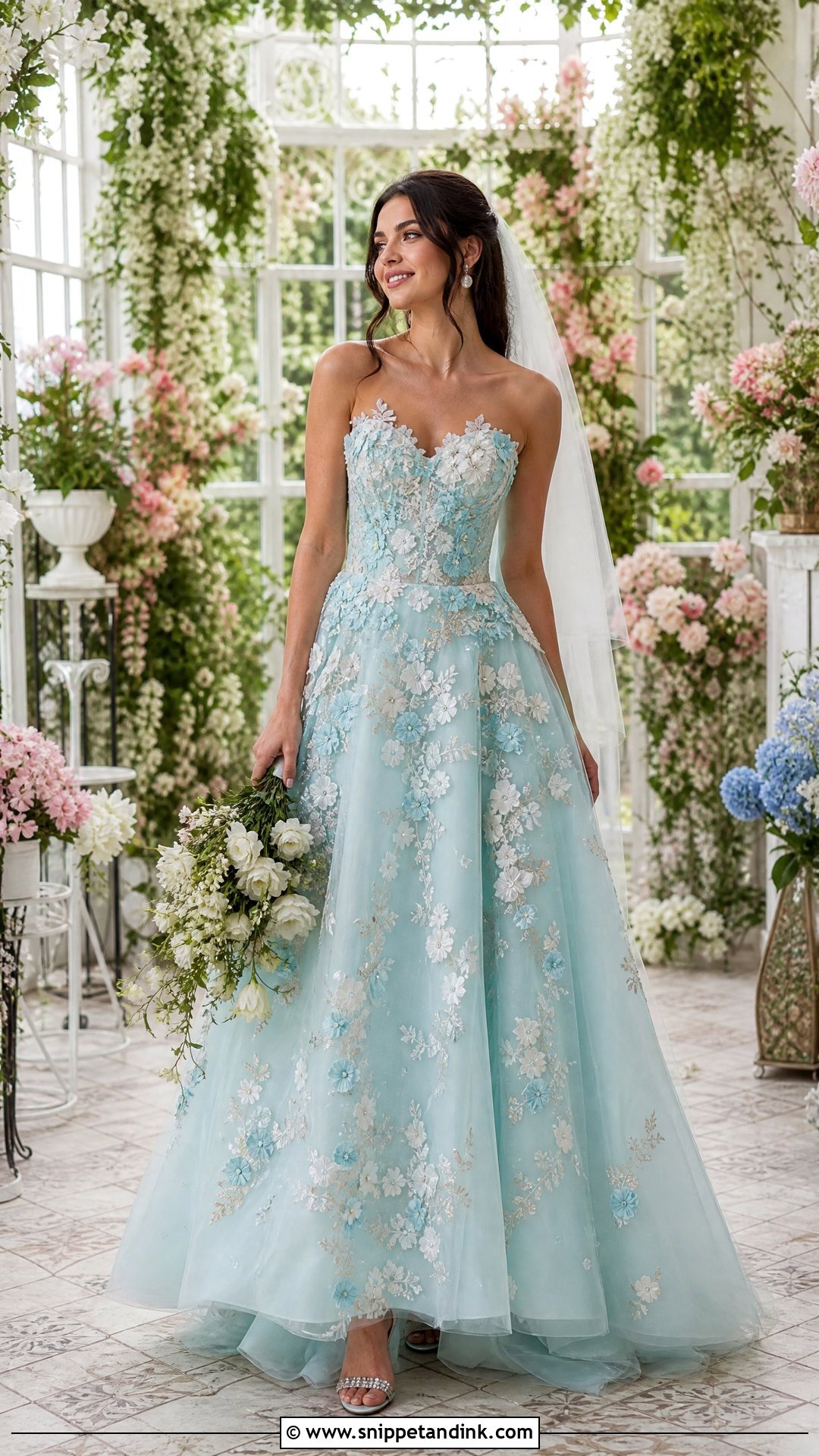 Turquoise Floral Applique Wedding Dress - Snippet and Ink - 20 Turquoise Wedding Dresses
