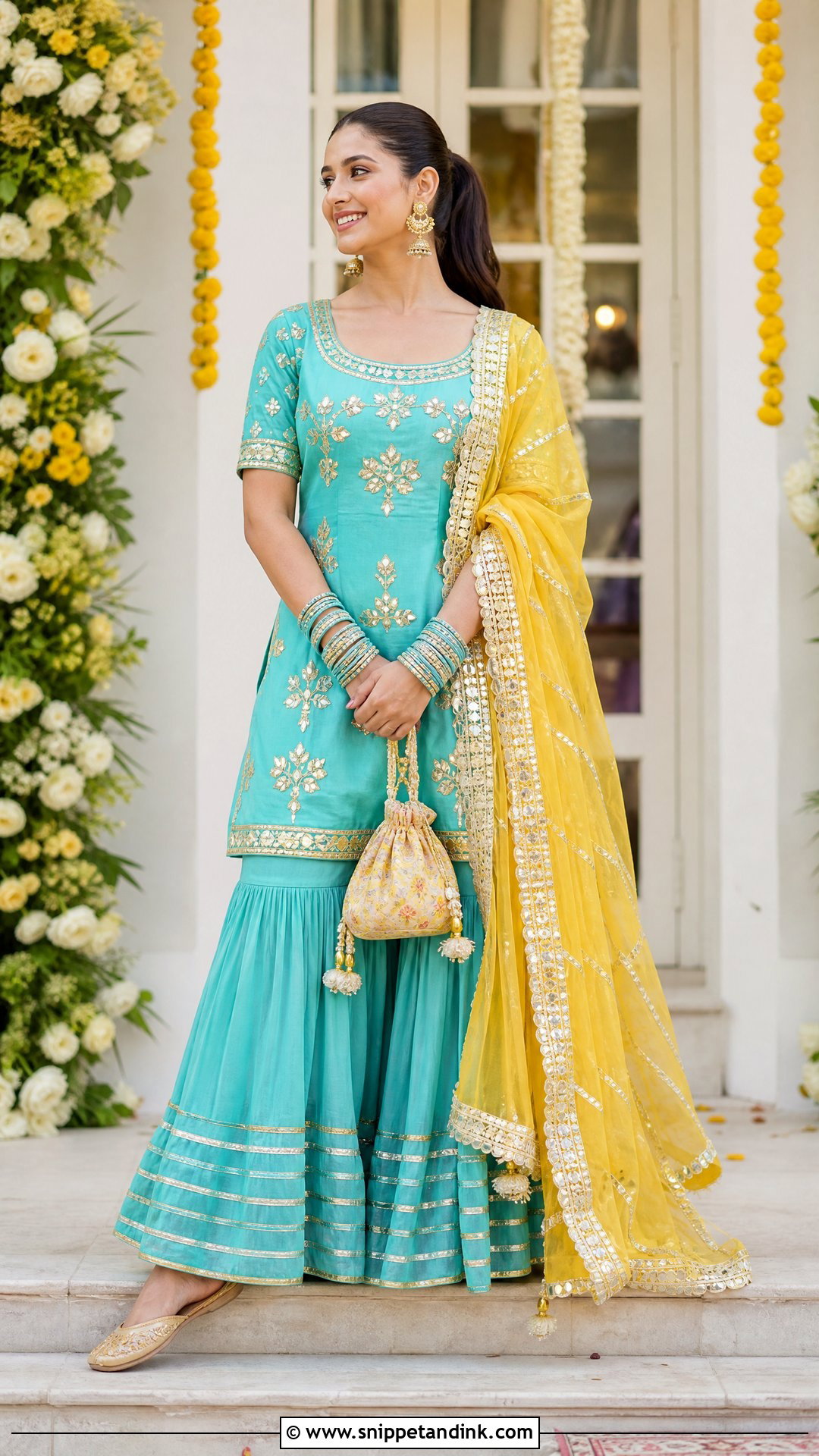 Turquoise Gota Patti Jaago Outfit - Snippet and Ink - 25 Jaago Outfit Ideas
