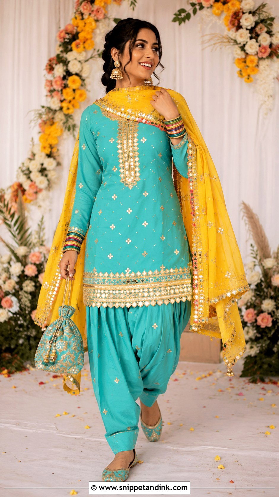 Turquoise Gota Patti Patiala Punjabi Salwar Suit - Snippet and Ink - 20 Punjabi Salwar Suits Party Wear Wedding
