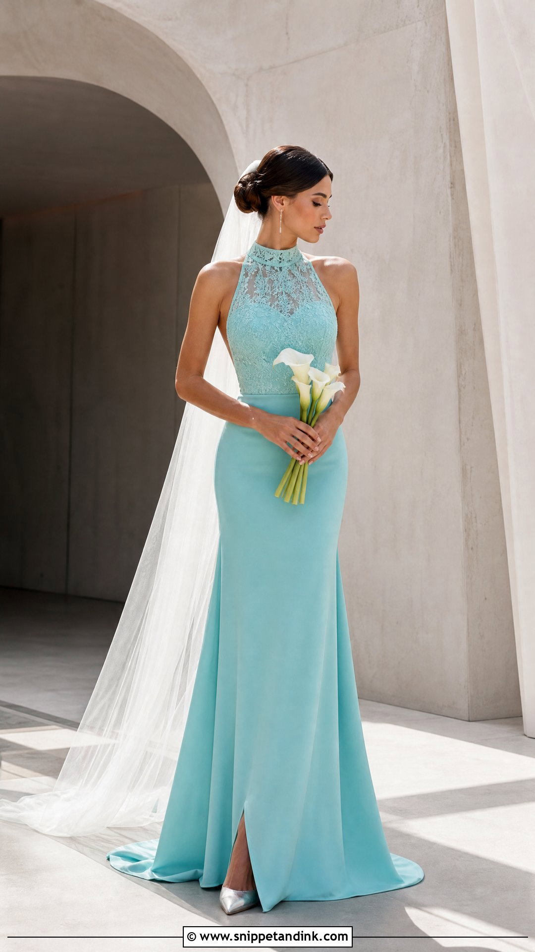 Turquoise High Neck Wedding Dress - Snippet and Ink - 20 Turquoise Wedding Dresses