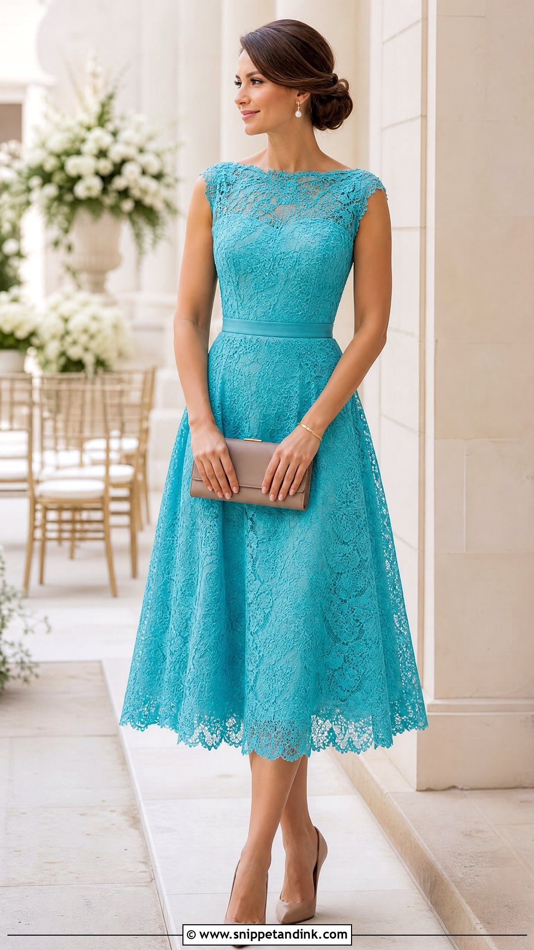 Turquoise Lace Dress With Nude Pumps - Snippet and Ink - 25 Turquoise Dress Outfit Wedding Ideas