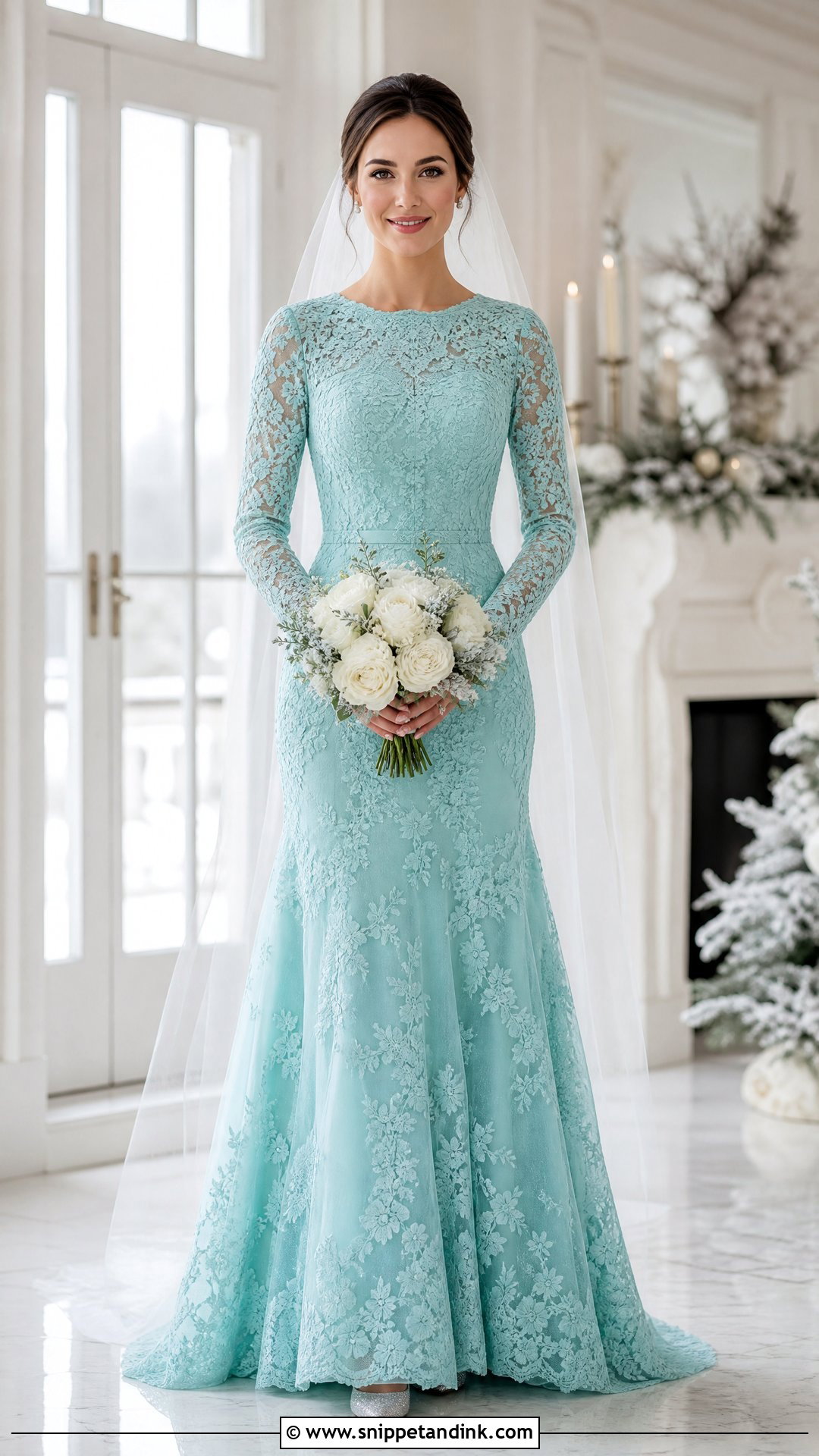 Turquoise Long Sleeve Wedding Dress - Snippet and Ink - 20 Turquoise Wedding Dresses
