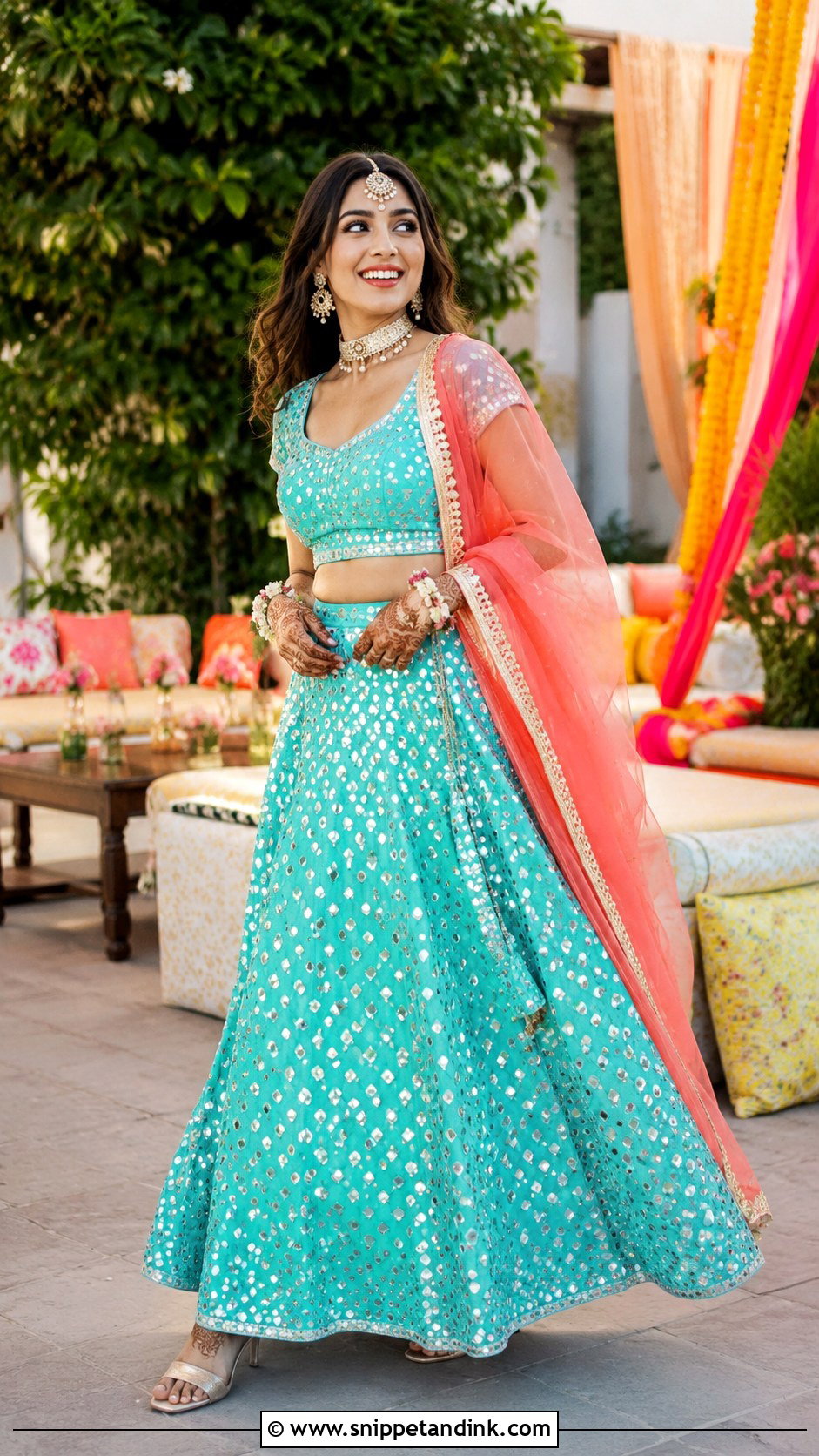 Turquoise Mehendi Lehenga For Bride - Snippet and Ink - 30 Unique Mehendi Outfits for Bride