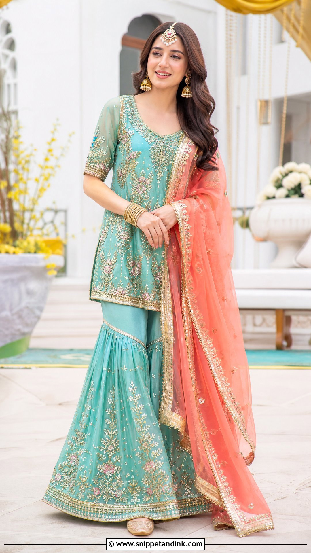 Turquoise Mehndi Bridal Sharara - Snippet and Ink - 20 Pakistani Mehndi Bridal Wear Ideas