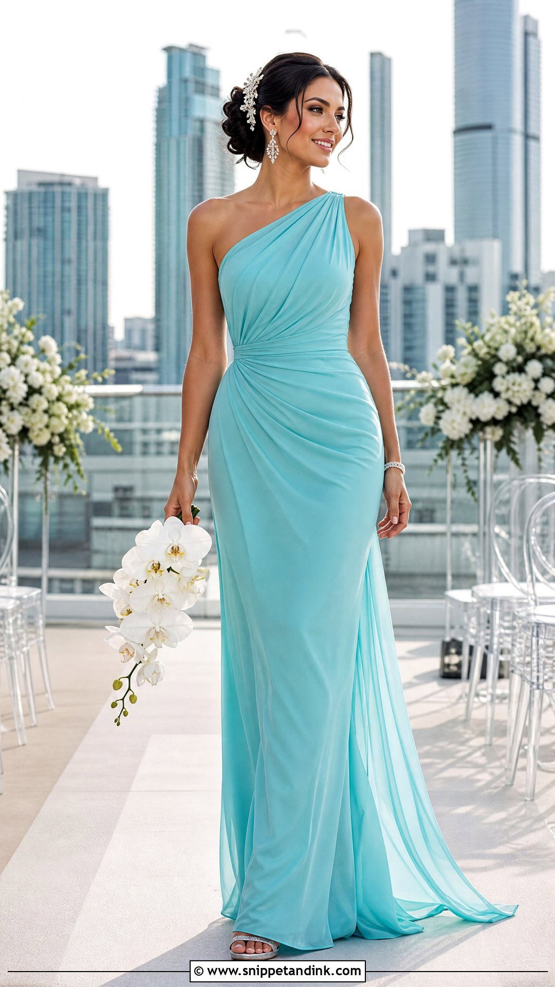 Turquoise One Shoulder Wedding Dress - Snippet and Ink - 20 Turquoise Wedding Dresses