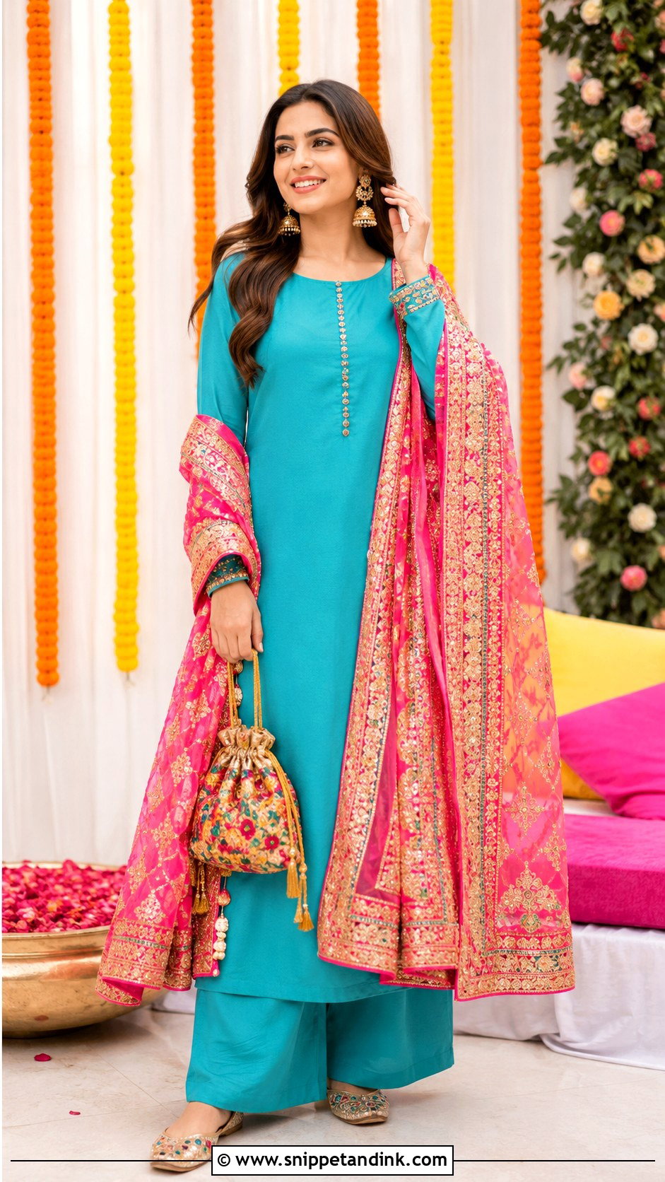 Turquoise Plain Suit With Heavy Dupatta - Snippet and Ink - 30 Plain Suit with Heavy Dupatta Ideas
