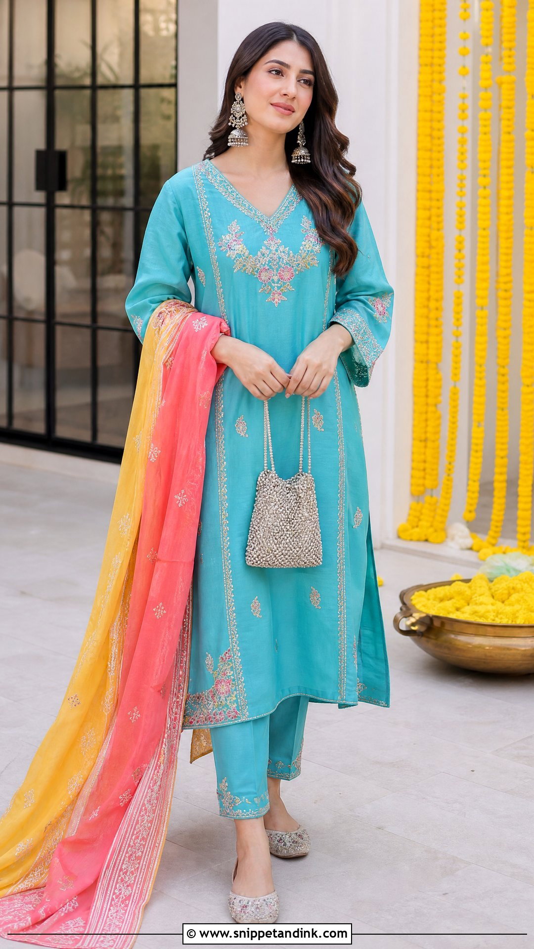 Turquoise Straight Suit for Mehndi - Snippet and Ink - 20 Suit for Mehndi Function Ideas