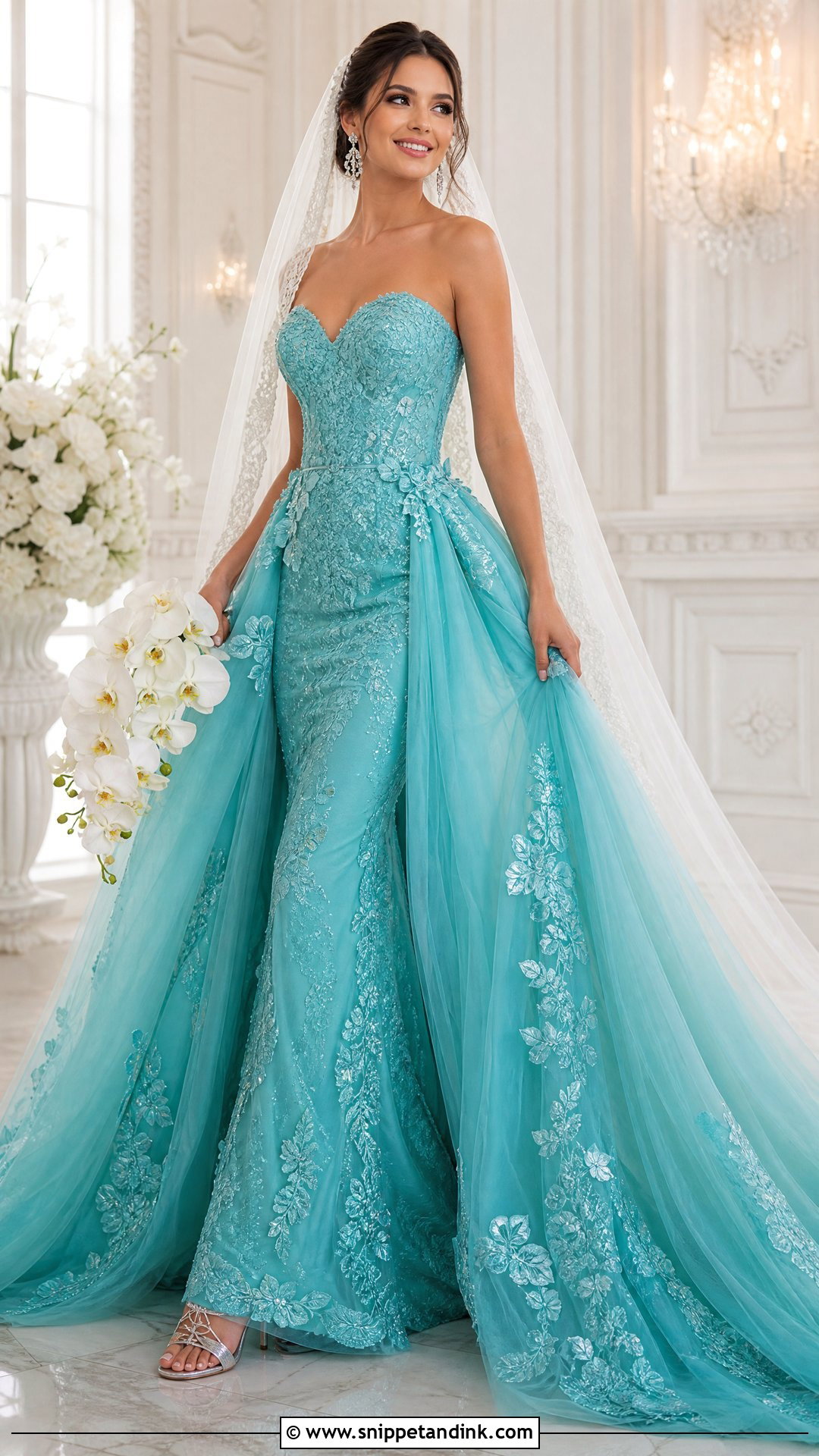 Turquoise Wedding Dress With Detachable Overskirt - Snippet and Ink - 20 Turquoise Wedding Dresses