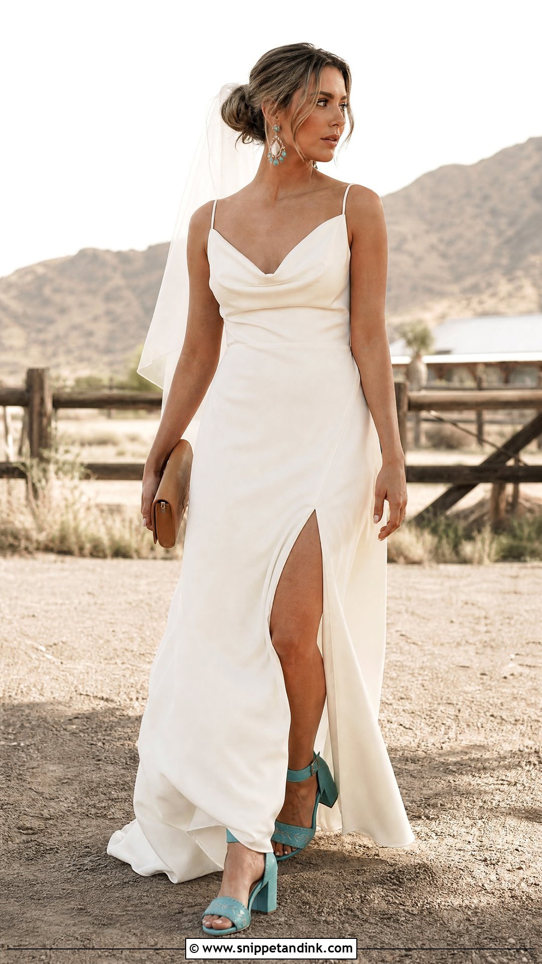 Turquoise Western Heels With Simple Wedding Dress - Snippet and Ink - 20 Western Wedding Heels Ideas