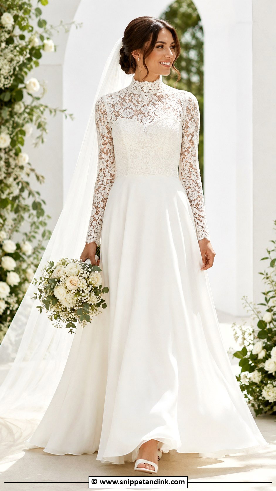 Turtleneck A Line Wedding Dress - Snippet and Ink - 25 Turtle Neck Wedding Dress Ideas