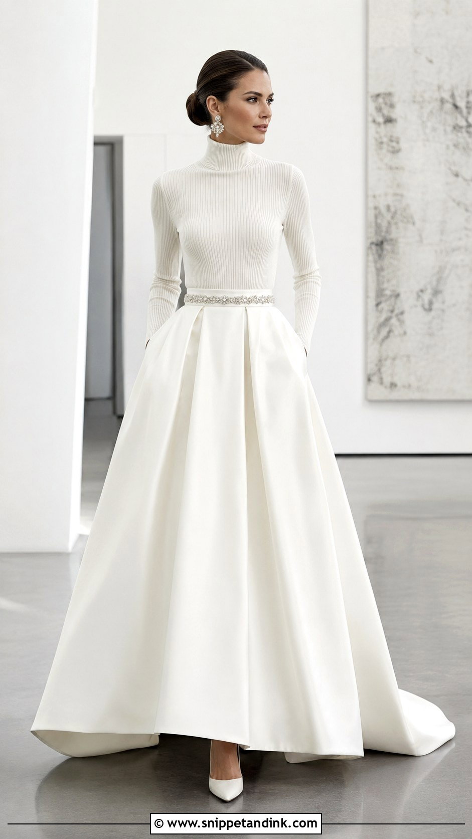 Turtleneck Bride Sweater With Full Wedding Skirt - Snippet and Ink - 20 Bride Sweater Ideas