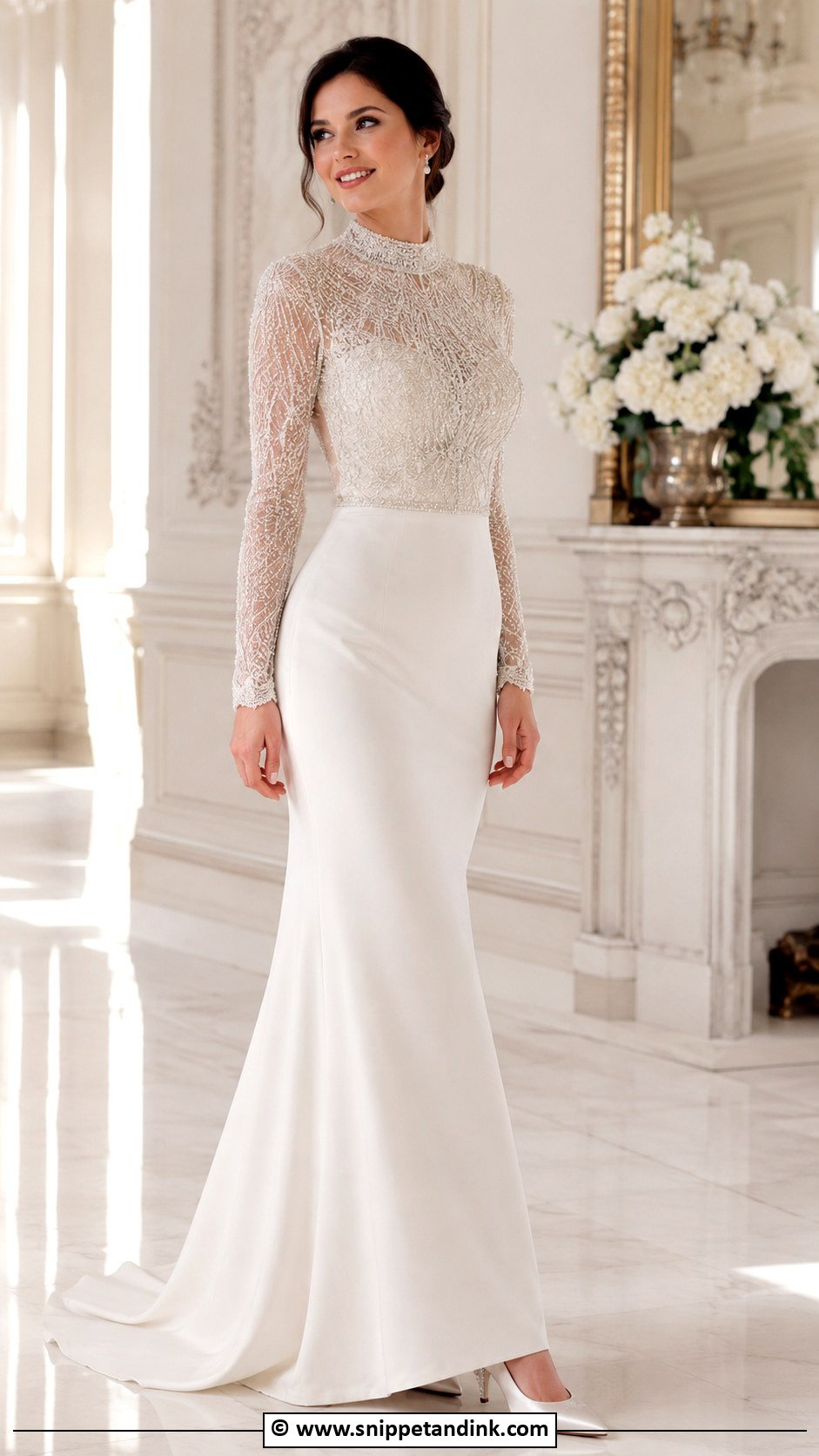 Turtleneck Wedding Dress With Beading - Snippet and Ink - 25 Turtle Neck Wedding Dress Ideas