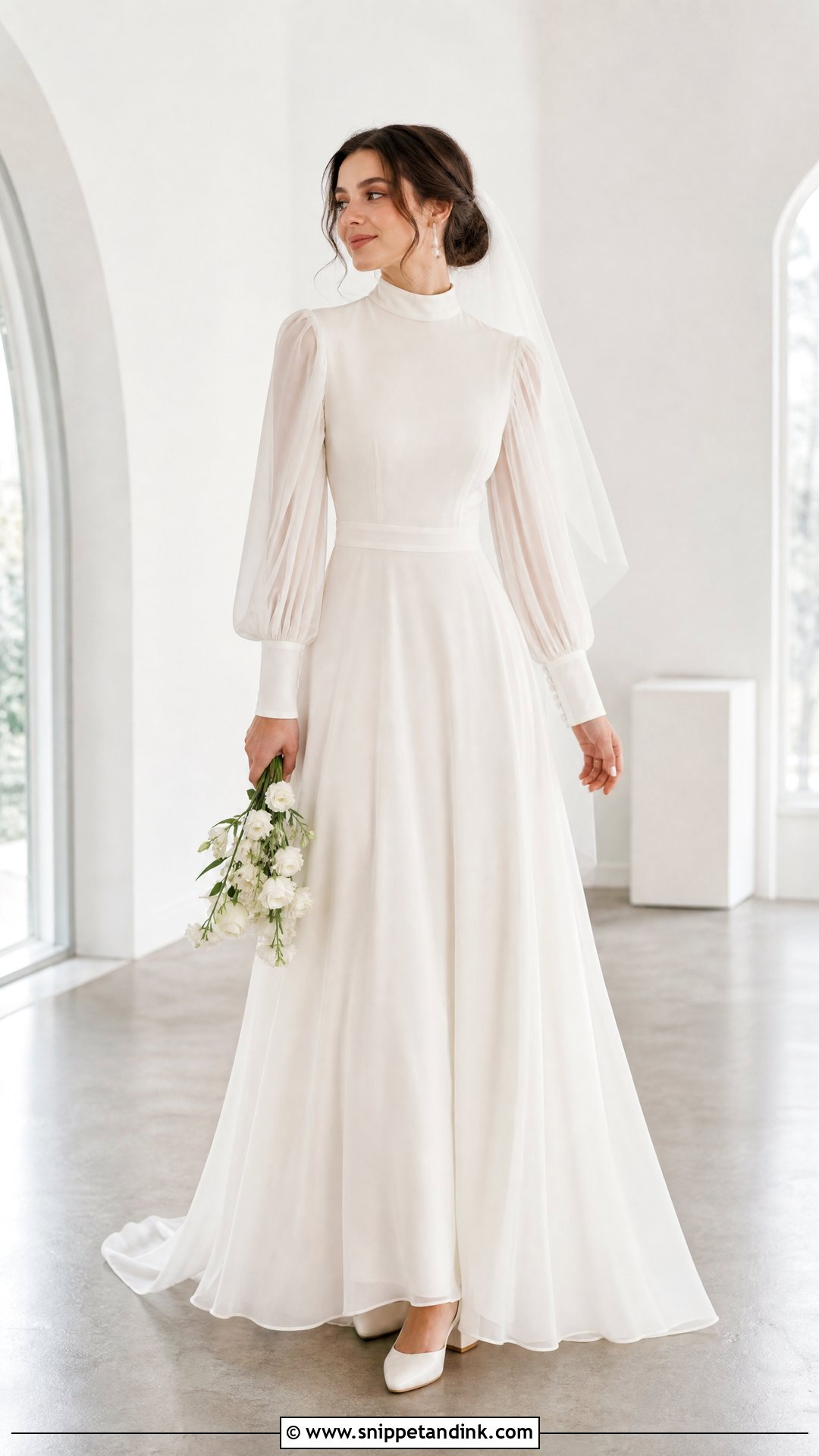 Turtleneck Wedding Dress With Bishop Sleeves - Snippet and Ink - 20 Turtleneck Wedding Dresses
