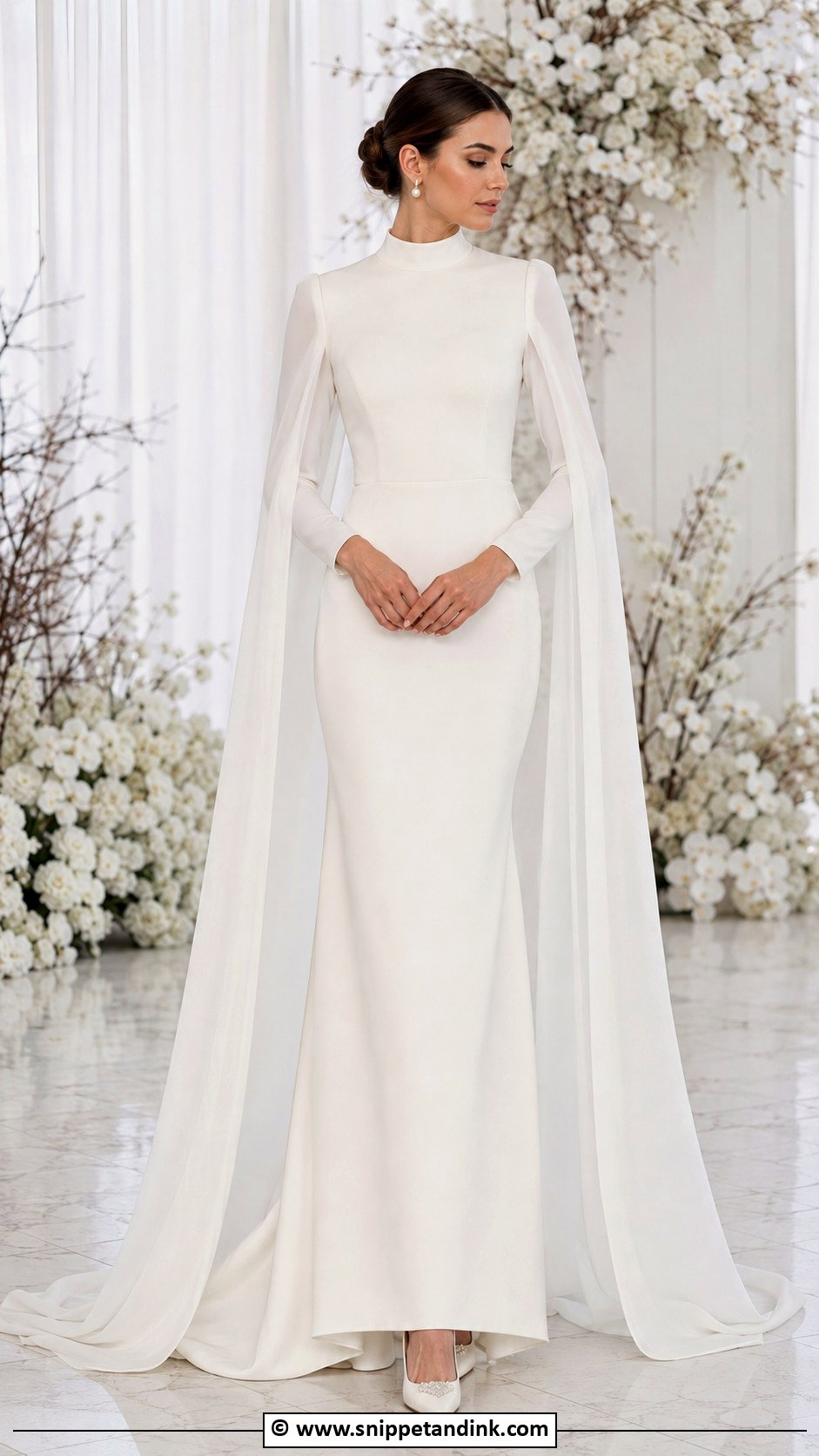 Turtleneck Wedding Dress With Cape - Snippet and Ink - 25 Turtle Neck Wedding Dress Ideas
